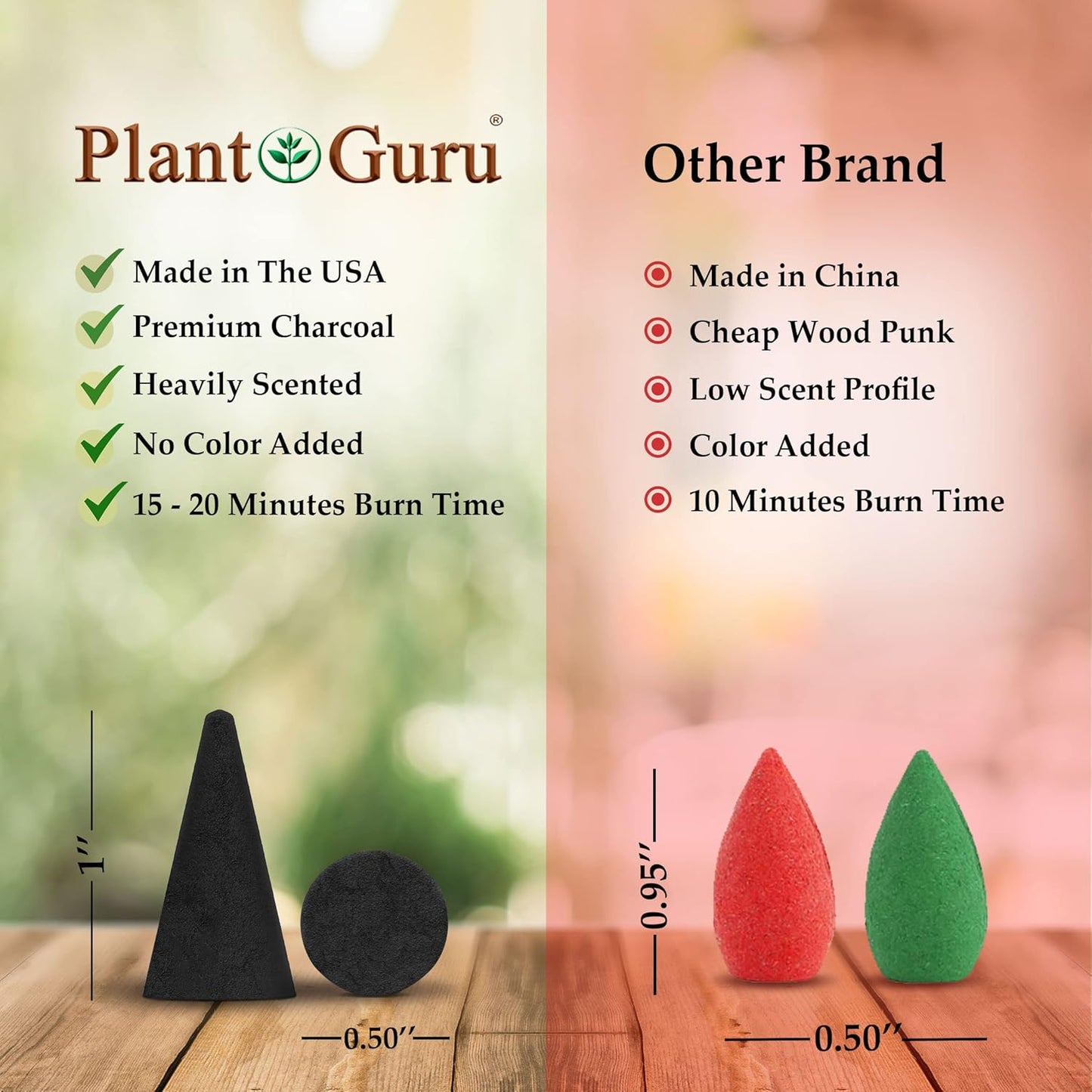 Vanilla Bean Charcoal Incense Cones 1" TOPFLOW - 50 Pack - Natural Scented Cones Handmade Hand Dipped