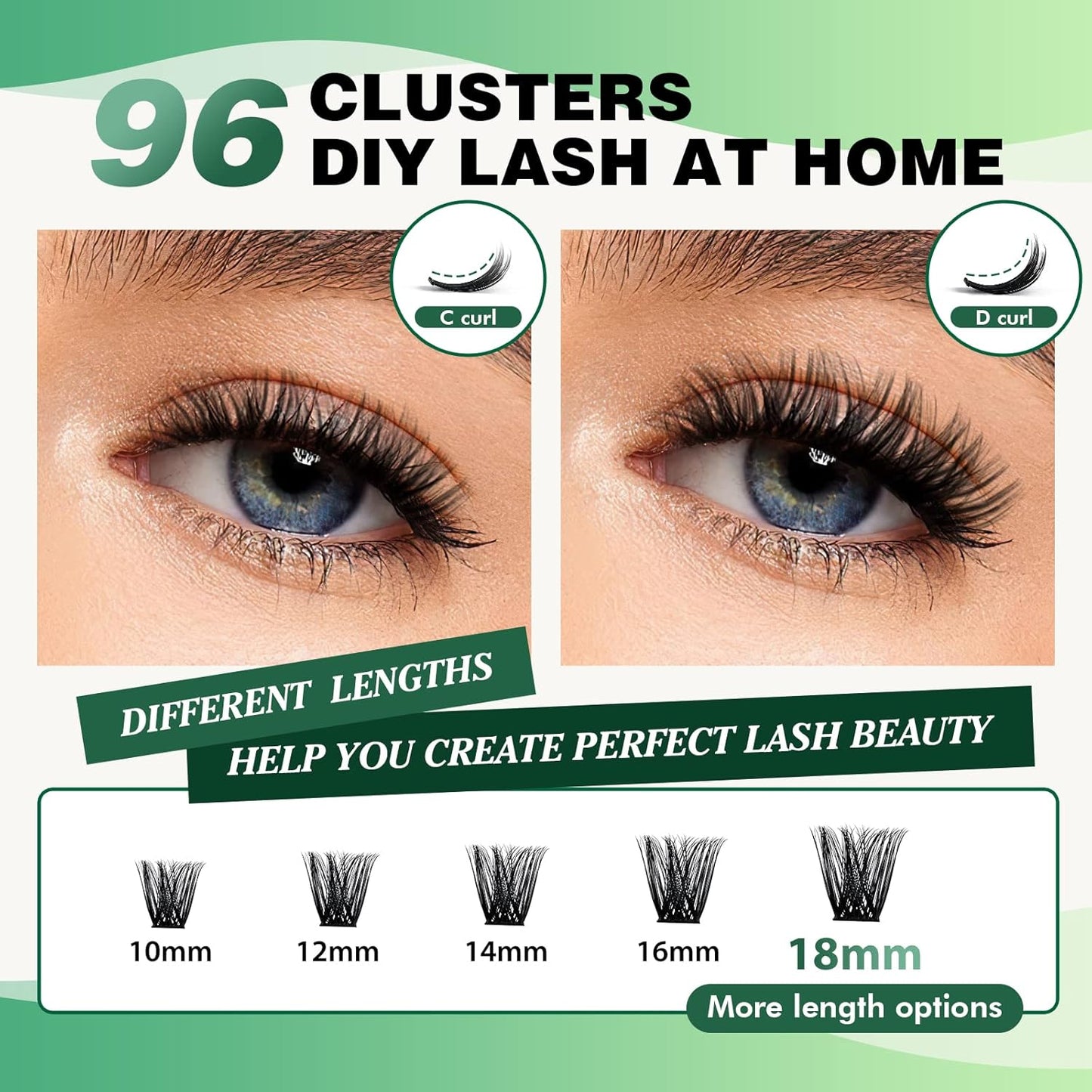 Lash Clusters 96pcs Individual Lashes Y02 D Curl 16mm Eyelash Clusters KEYYOU Volume Wispy Lash Extension Soft&Comfortable Easy DIY at Home(Y02,D-16mm)