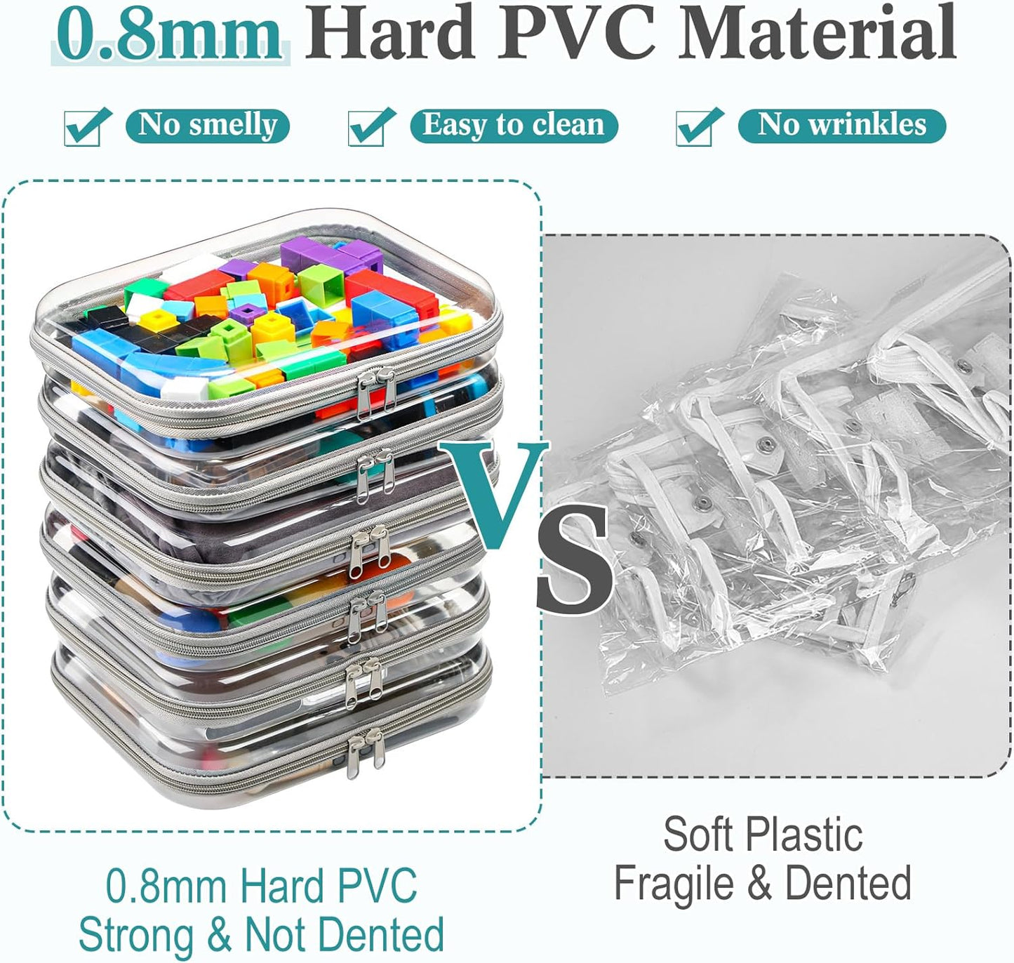 Sanwuta 6 Pcs Clear Hard Zipper Case Pencil Pouches Hard Plastic Zipper Pouches Makeup Bag Transparent Cases for Snacks Plastic Storage Organizer Box for Travel(Gray,9.84 x 7.87 x 2 Inch)