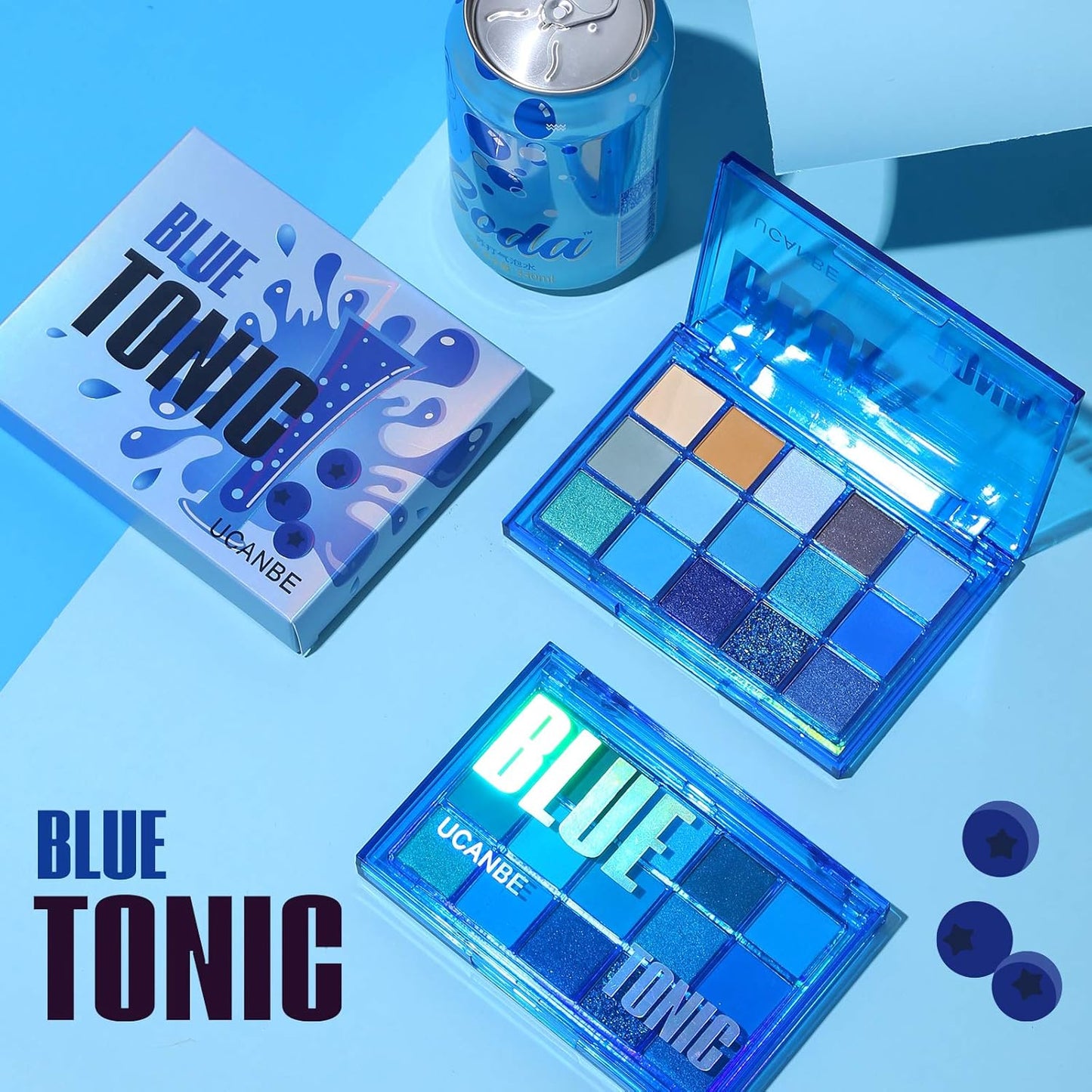 UCANBE Bright Neon Eyeshadow Makeup Palette-15 Shades High Pigmented Purple Blue Yellow Shimmer Matte Glitter Metallic Eyes Shadow Colorful Vibrant Creamy Make Up Pallets Kit - Blue Tonic…