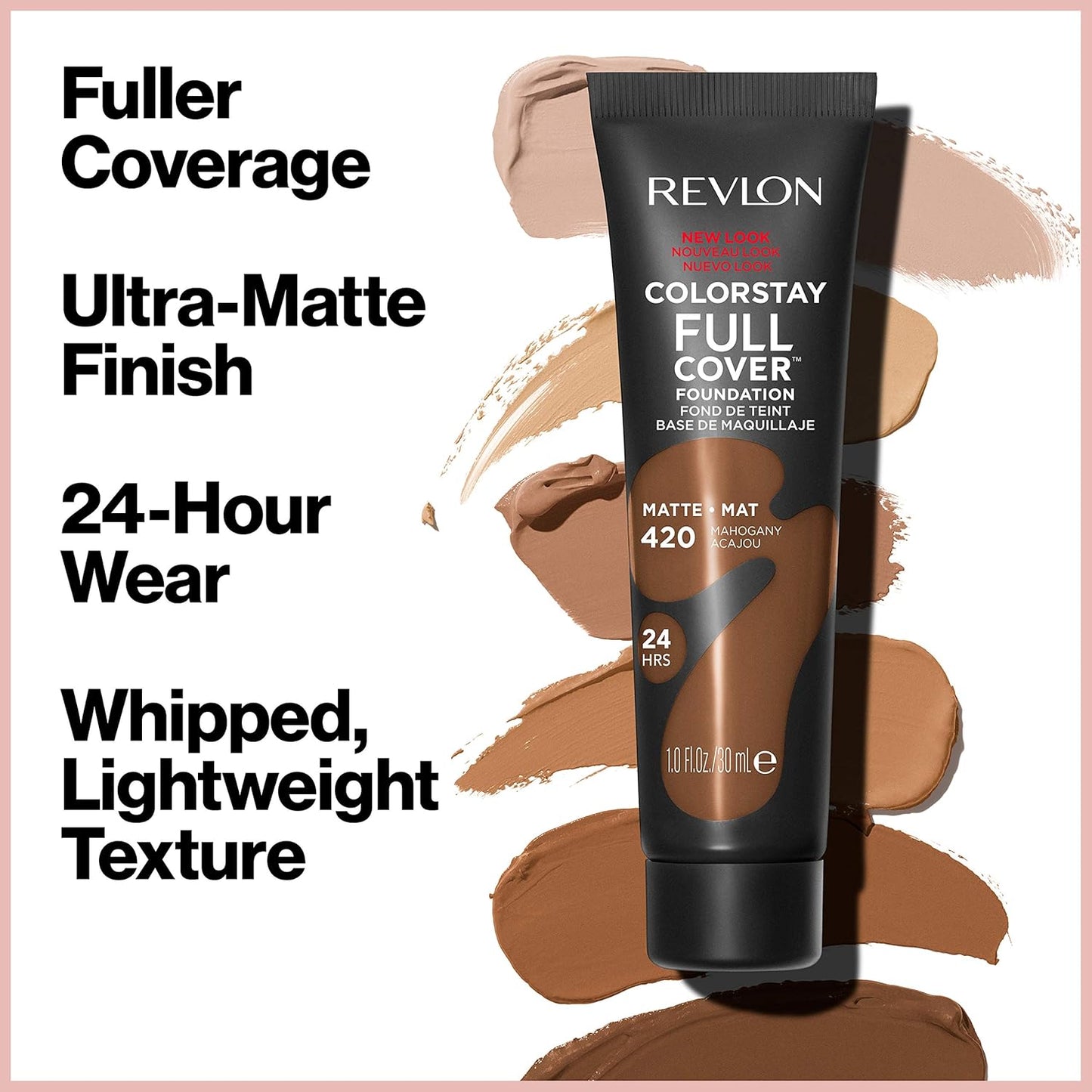 Revlon ColorStay Full Cover Longwear Matte Foundation, Heat & Sweat Resistant Lightweight Face Makeup, Mahogany (420), 1.0 oz