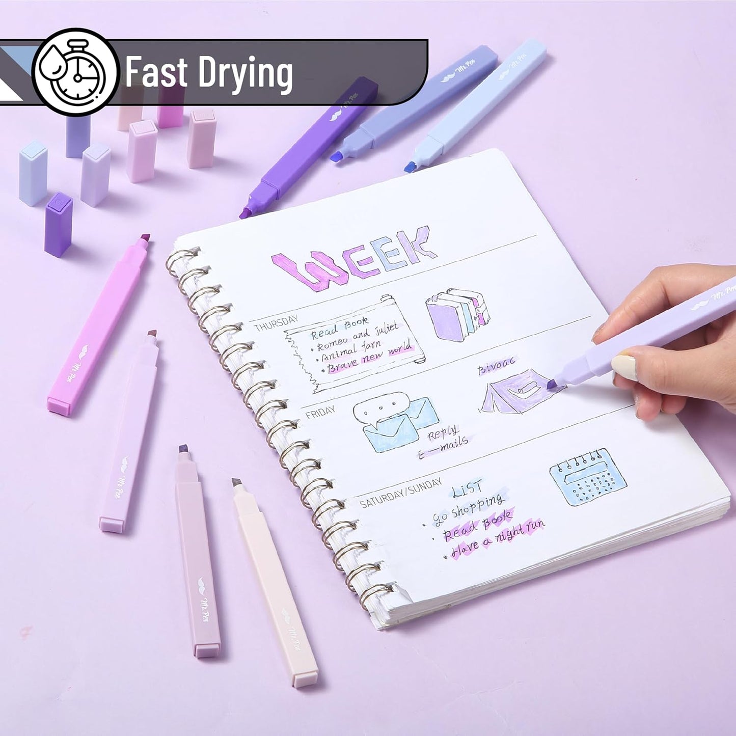 Mr. Pen- Aesthetic Highlighters, 8 Pack, Chisel Tip, Shades of Purple, Cute Highlighters Assorted Colors, Highlighter Set