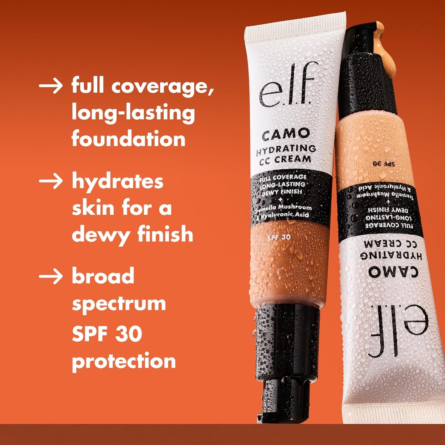 e.l.f. Hydrating Camo CC Cream, SPF 30, Color Correcting Full Coverage Foundation For A Dewy Finish, Vegan & Cruelty-Free, Deep 500 W