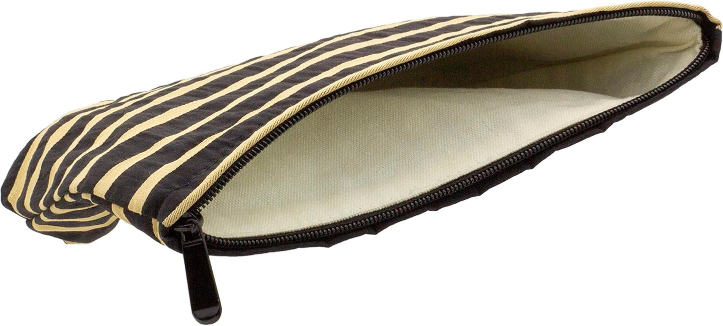 PAZIMIIK Floral Makeup Bag Large Cotton Zipper Pouch for Purse Travel Canvas Make Up Organizer for Women Cosmetic,Stripe Black