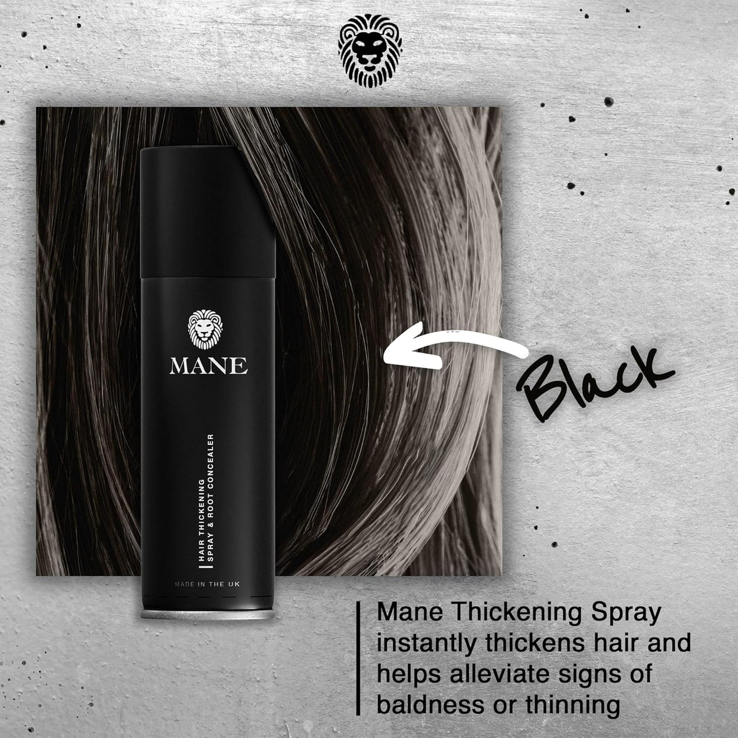 Mane Hair Thickening Spray & Root Touch Up, Instantly Thicker Hair for Men & Women, Fill in Hairlines and Hide Thinning and Fine Patches - Black, 12 Colors (6.76 oz)