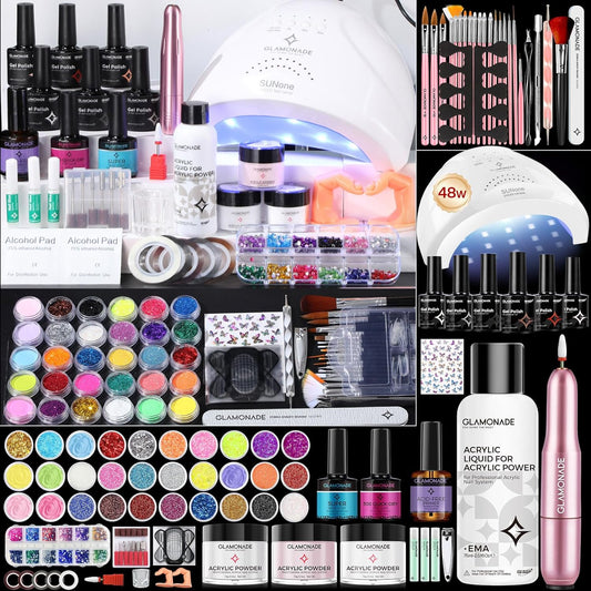 Acrylic Nail Kit with Everything: Professional Nail Kit Set for Beginners 48W Nail Lamp Complete Nail Supplies Salon