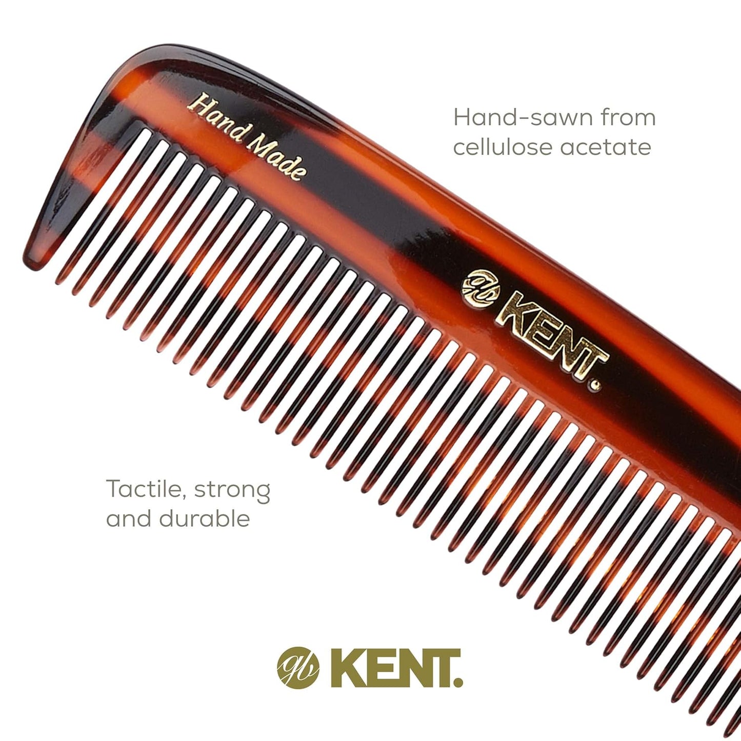 Kent 12T Tortoise Pocket Comb - Handmade Wide Tooth Hair Comb for Men, Women, and Kids - Travel, Beard, and Mustache Comb - Saw Cut and Hand Polished Made in England