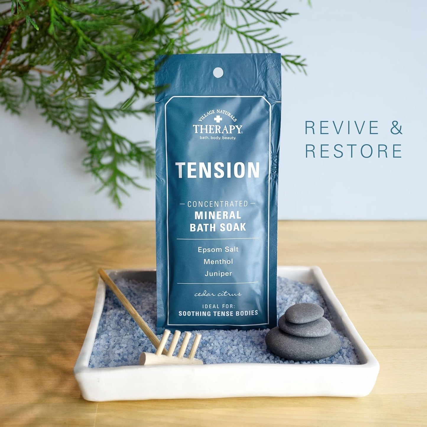 Village Naturals Therapy Tension Concentrated Mineral Bath Soak, Cedar Citrus Scent, 2 Oz, Pack of 12