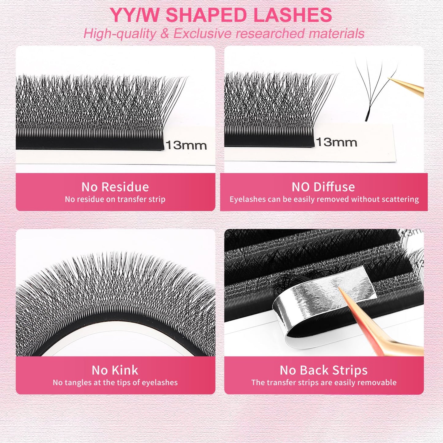W Lash Extensions Supplies 4D Eyelash Extensions W Shape 0.07mm Thickness C Curl 15mm Premade Fans Easy Fan Lashes Volume Matte Black 12 Rows Crisscross Eye Lashes(W-4D-0.07-C,15mm)