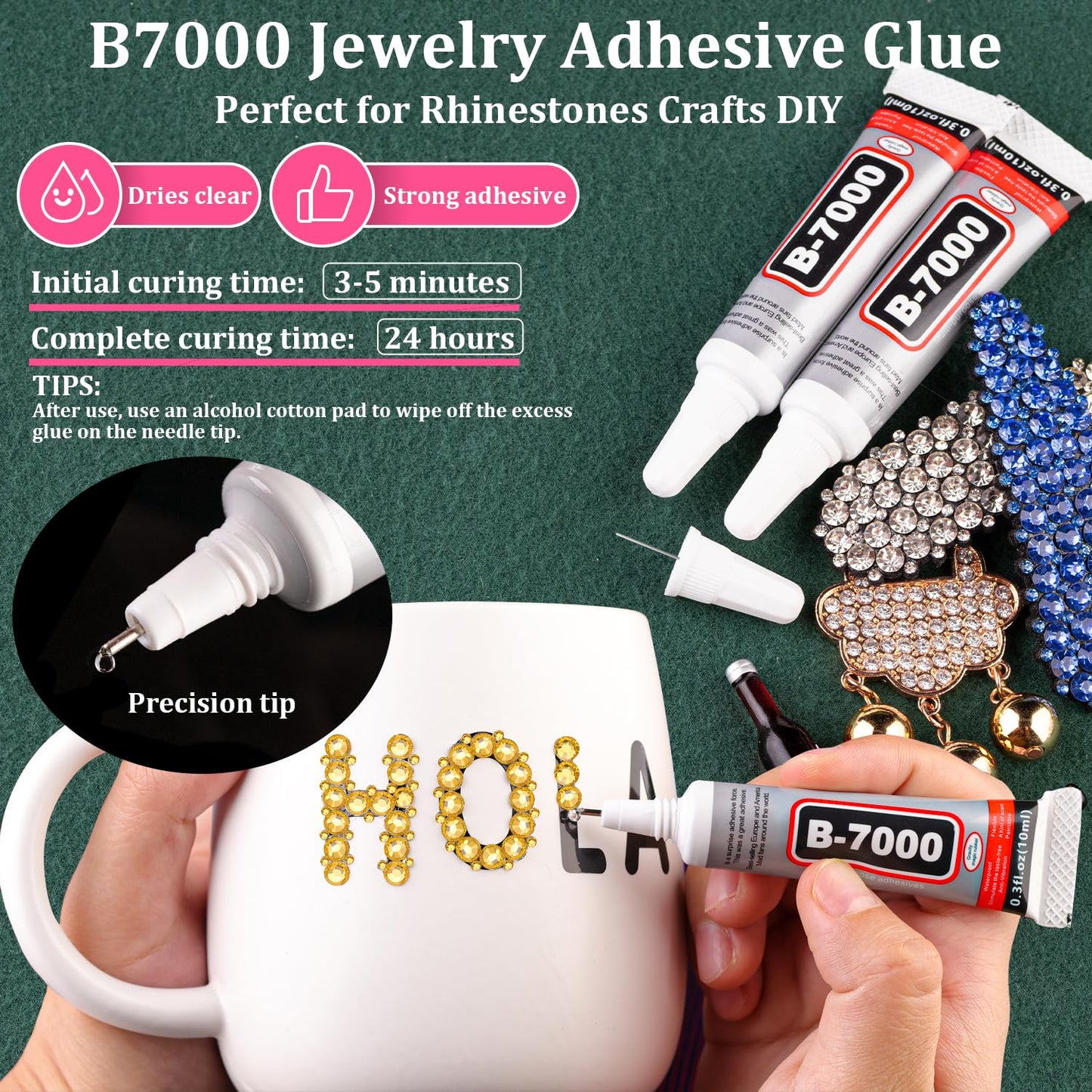 Resin Rhinestones for Crafting with B7000 Jewelry Glue, 2 Boxes Golden Yellow Flatback Crystals with 3Pcs 10ml Glue for Bedazzling Crafts DIY Nail Art Makeup, Gems for Clothing Shoes
