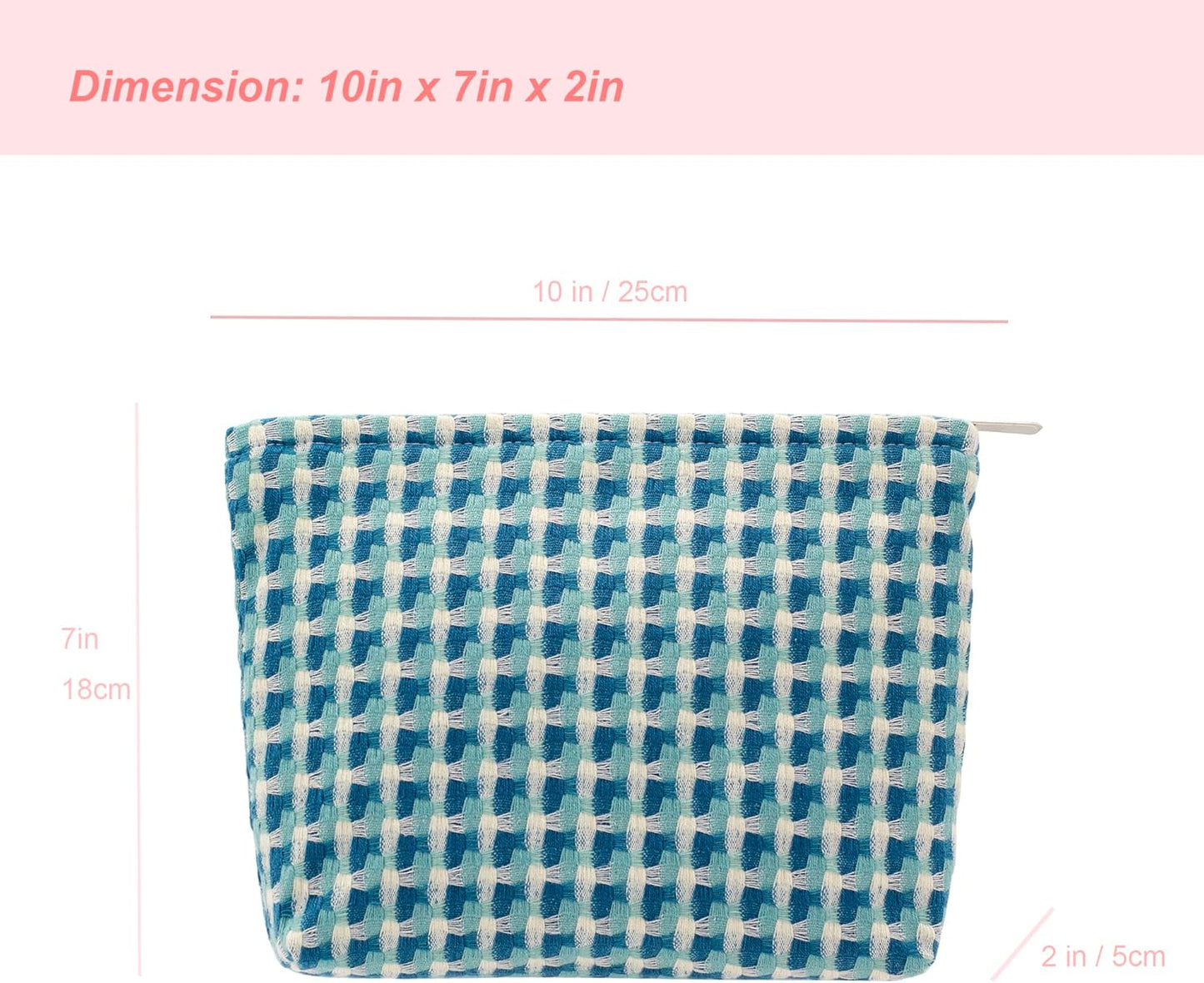 Makeup Bags for Purse Zipper Cosmetic Pouch Large Travel Canvas Make Up Organizer Tool Pouch for Women and Girls,Grid Green