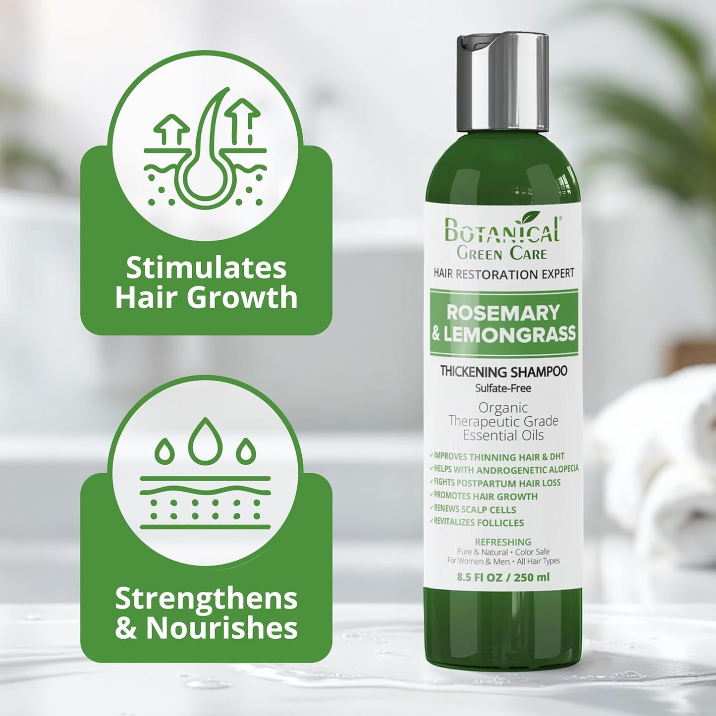 Rosemary & Lemongrass Hair Growth Shampoo for Thinning Hair, Strengthening & Volumizing, Made in USA