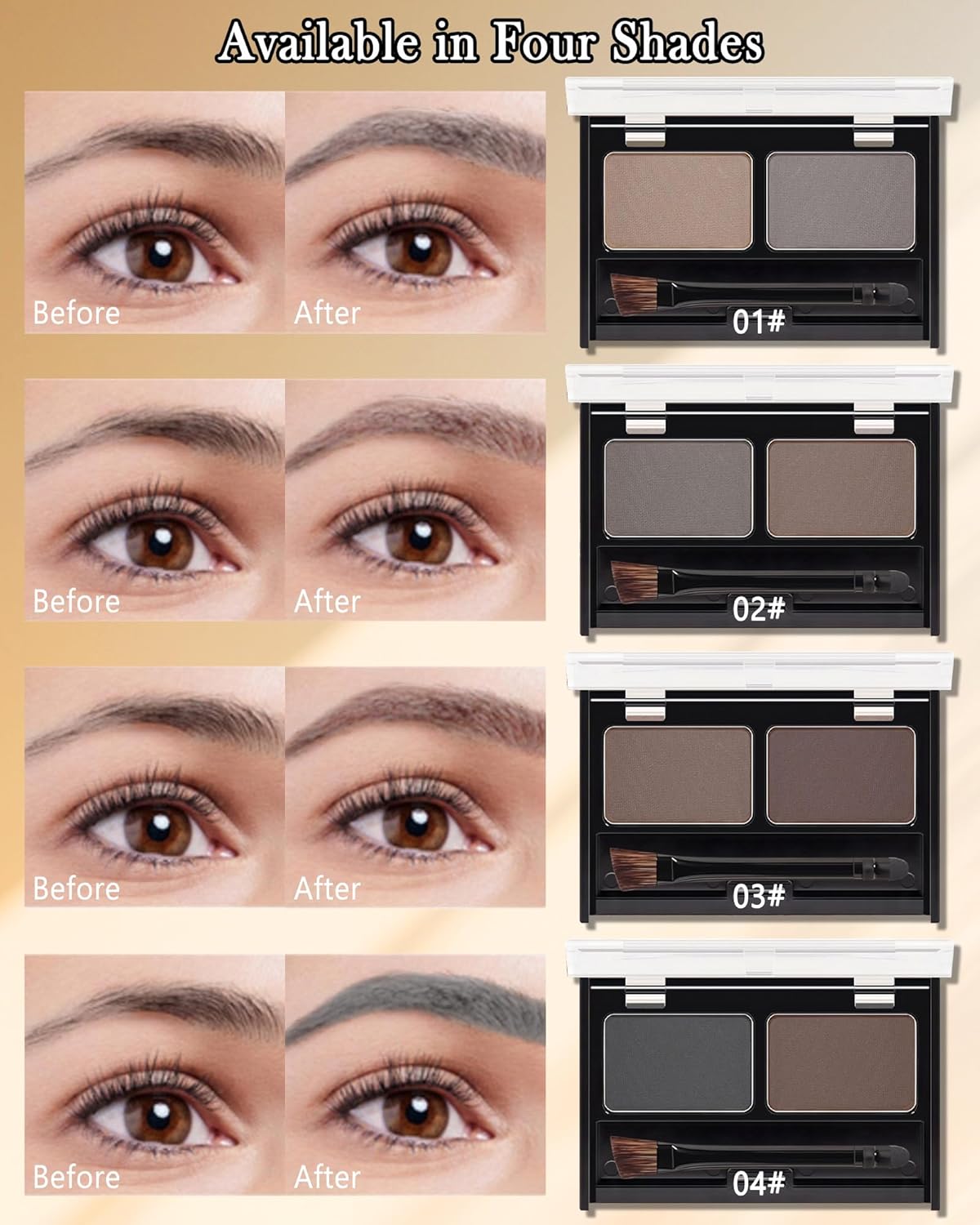 Waterproof Eyebrow Powder Kit-2 Colors Eye Brow Powder Tinted Palette Long Lasting Up to 16H,Dark Grey/Dark Brown Brow Filler Defined&Sculpt Natural Eyebrow Makeup Sparse Brow with Brow Brush&Razor-04