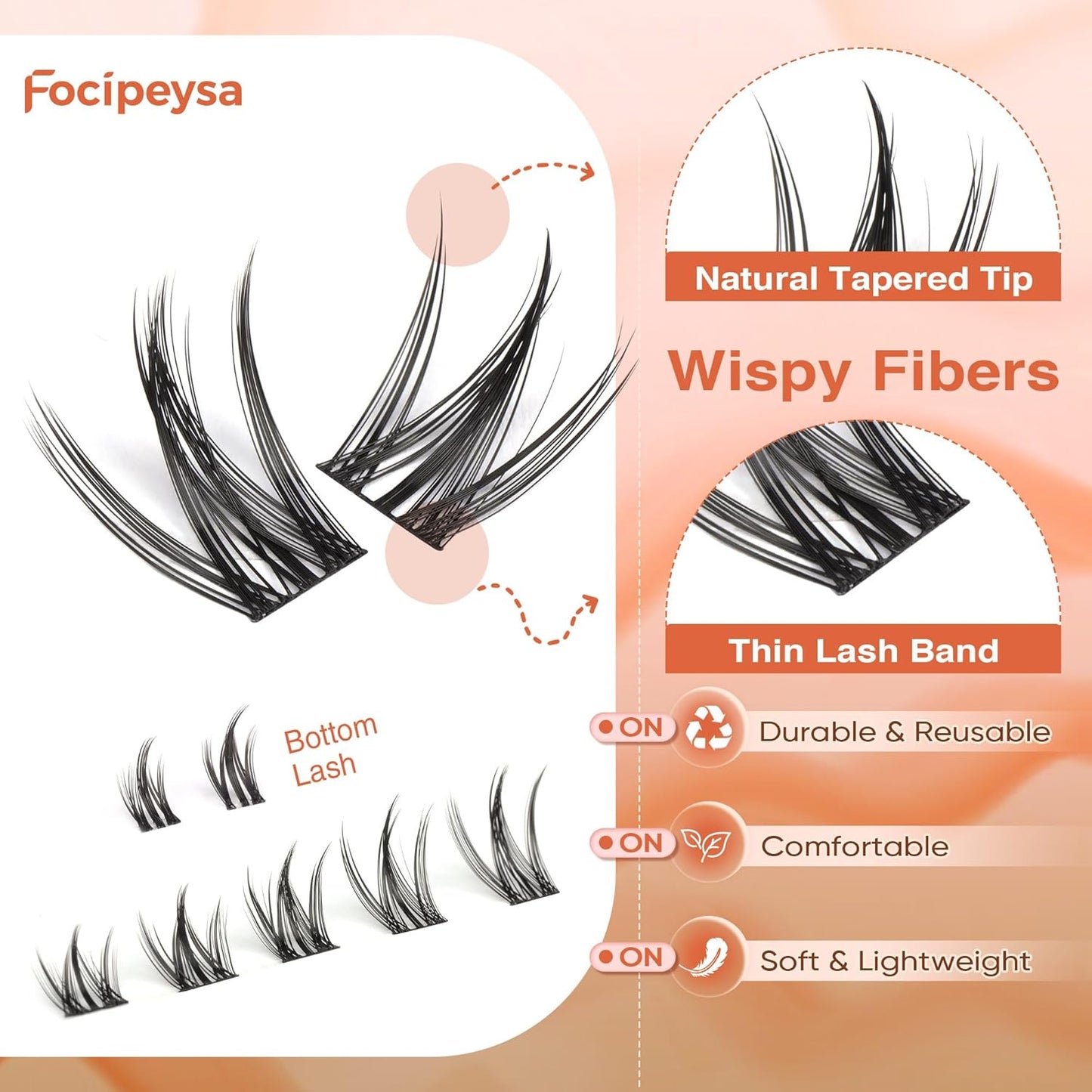 Focipeysa Natural Eyelash Clusters Spiky Lash Clusters 120 PCS Lashes Extensions with Bottom Lashes 8-16mm CD Curly Individual Lash Clusters Wispy DIY Lash Extension at Home