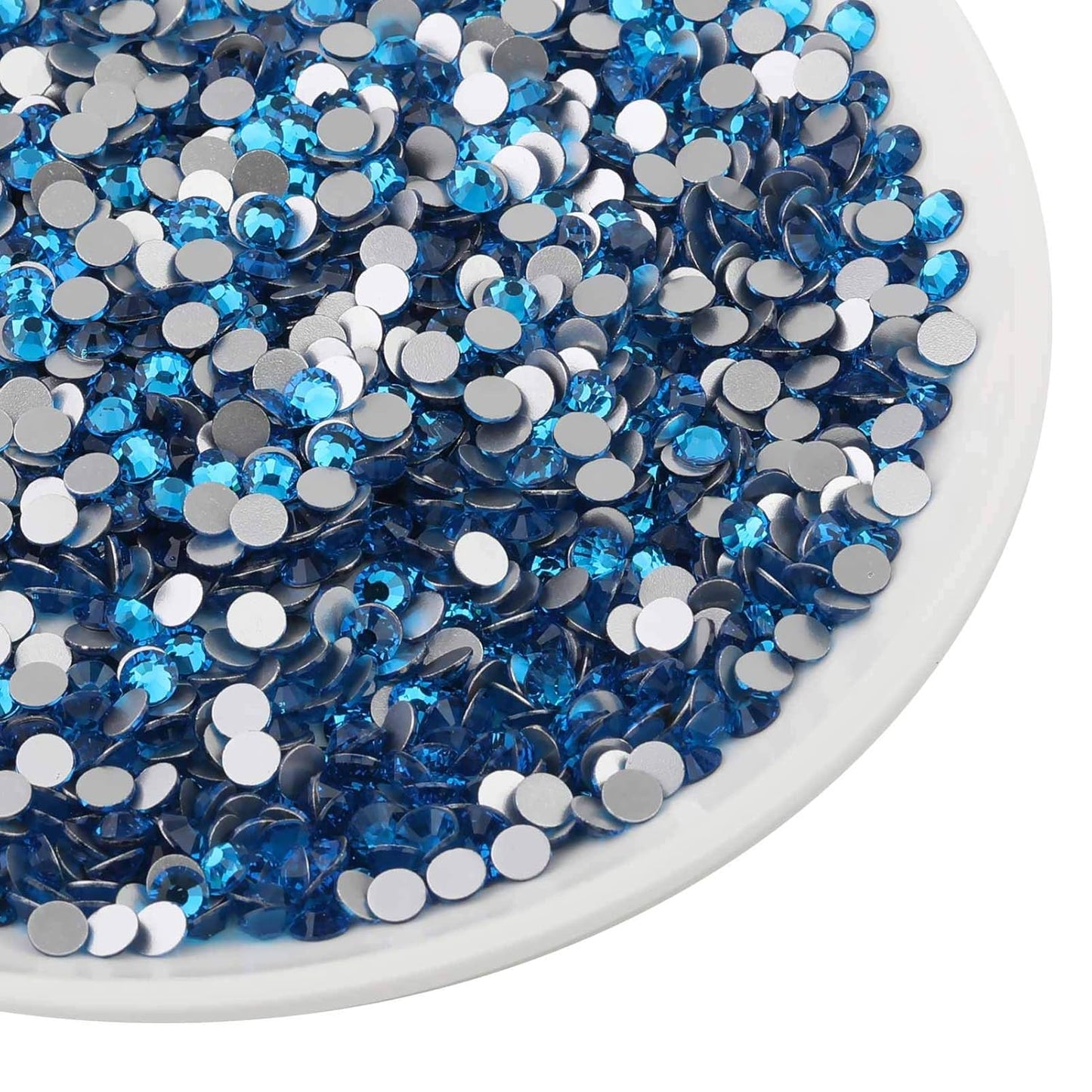beadsland Flat Back Crystal Rhinestones Round Gems for Nail Art and Craft Glue Fix,Capri Blue (3.8-4.0mm) SS16/1440pcs