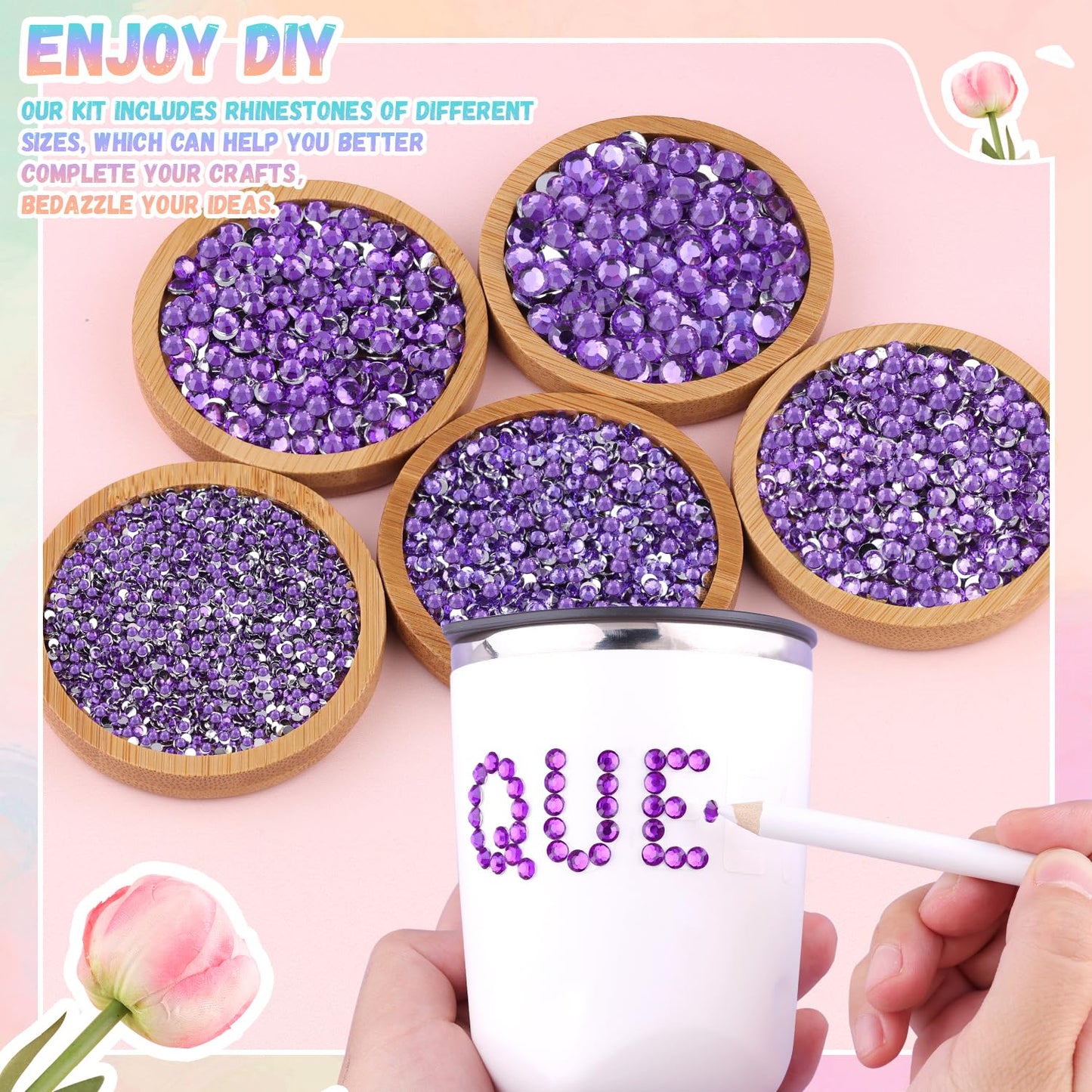 30000Pcs Resin Purple Rhinestones for Bedazzling Crafting with b7000 Jewelry Glue, Bulk Flatback Gems Bedazzler Kit for Crafts Clothes Shoes Fabric Nail Diamond Art, Assorted Size 2/3/4/5/6mm