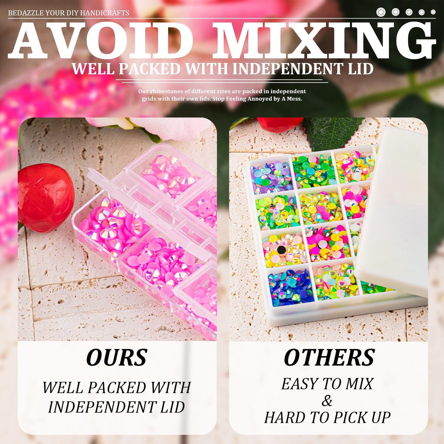 Resin Rhinestones Crafting, 2/3/4/5/6mm Flatback Jelly Rhinestones, 3 Box Pink AB Non Hotfix Crystal Gems for Bedazzling Crafts Mugs Tumblers Clothes Makeup Nail