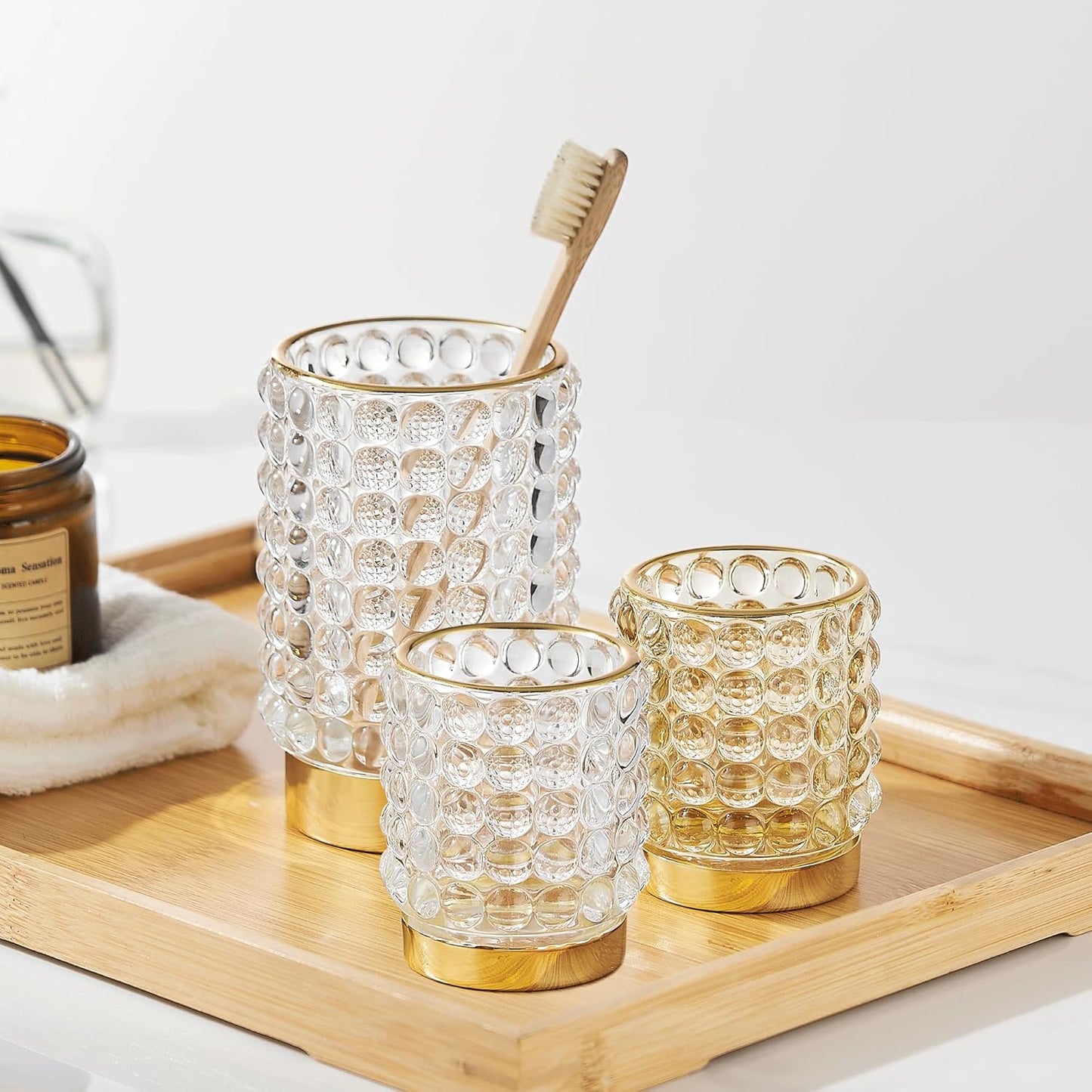 Makeup Brush Holder Organizer,Toothbrush Holders,Desk Pen Pencil Holder,Multifunctional Vintage Glass Brush Cup(A38-1-US/Clear/L)