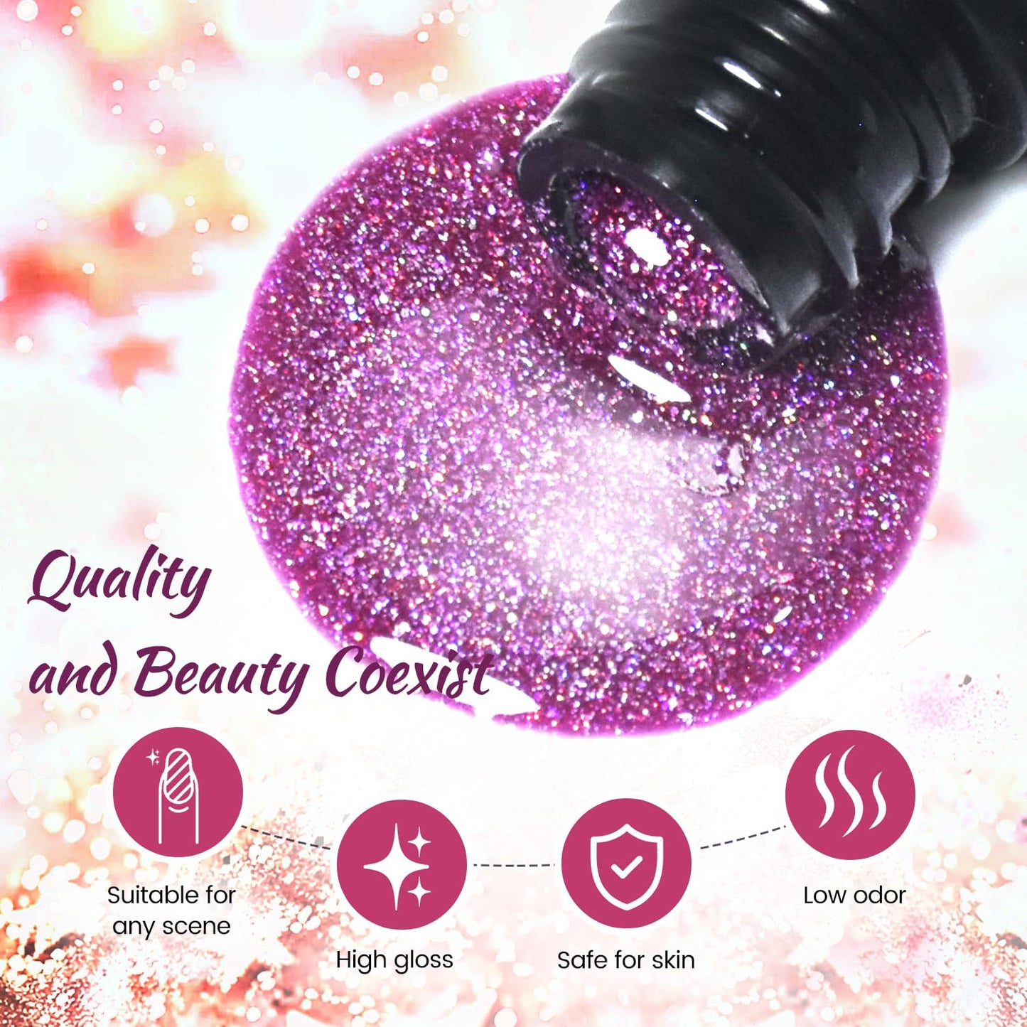 JODSONE 23 Bottles of Glitter Colorful and Elegant Gel Polish kit with 3 Bottles of Matte and Glossy Top Coat Base Coat Gel Nail Set