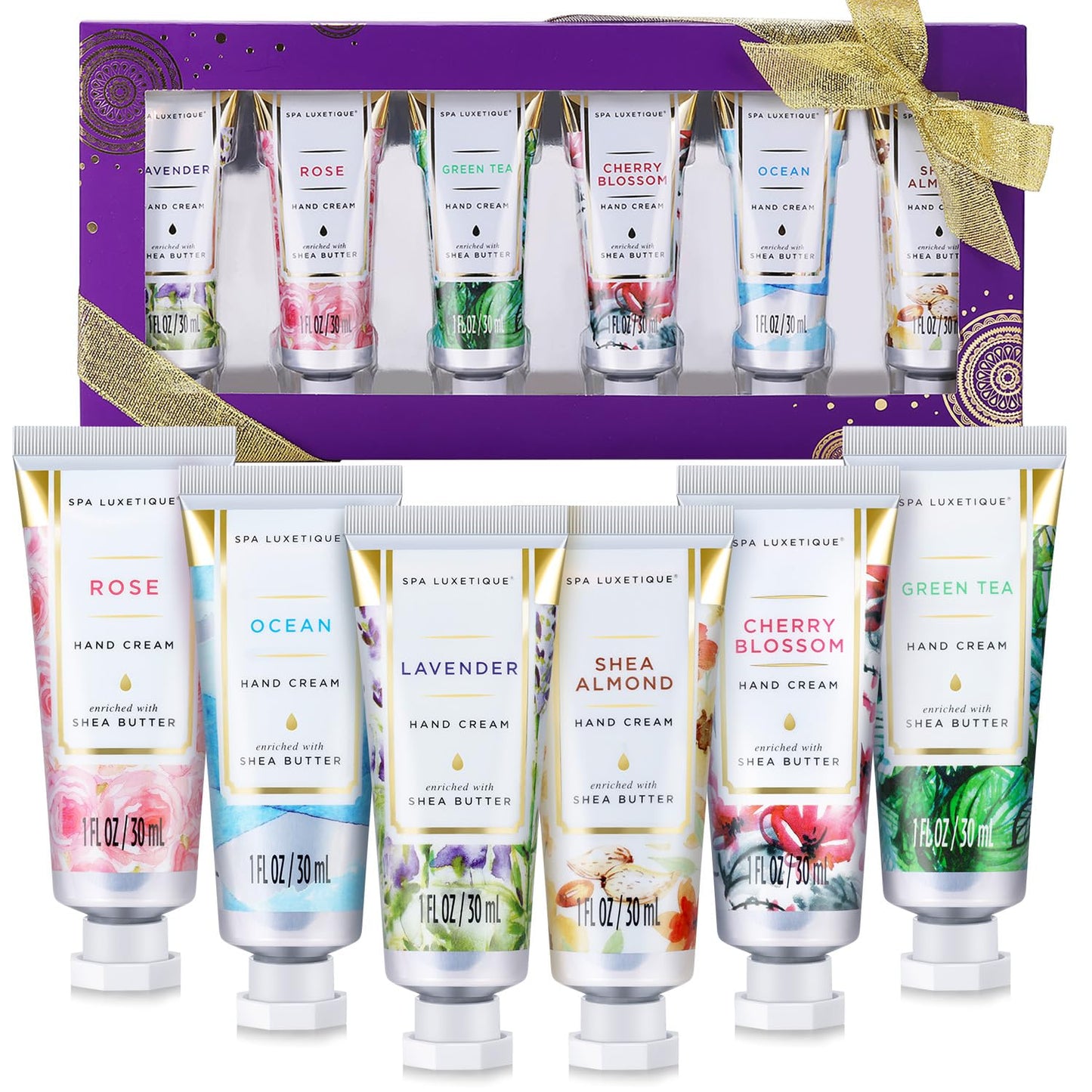 spa luxetique Hand Cream Hand Cream Set Gift for Women Hand Lotion with Natural Aloe and Vitamin E for Dry Skin Mini Travel Size Scented Hand Lotion for Women Birthday Gifts| 6 x 1.0 oz/30ml