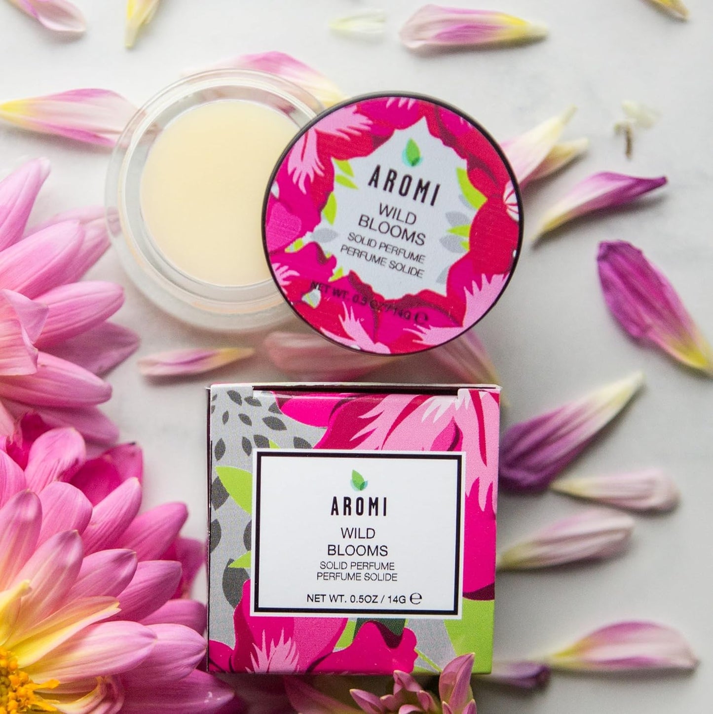 Aromi Solid Perfume | Floral Fragrance, Vegan, Cruelty-free, Travel, Women’s Gift, Peony, Orange, and Lily Scent, Concentrated, Alcohol-Free Scent, Handmade (Wild Blooms)