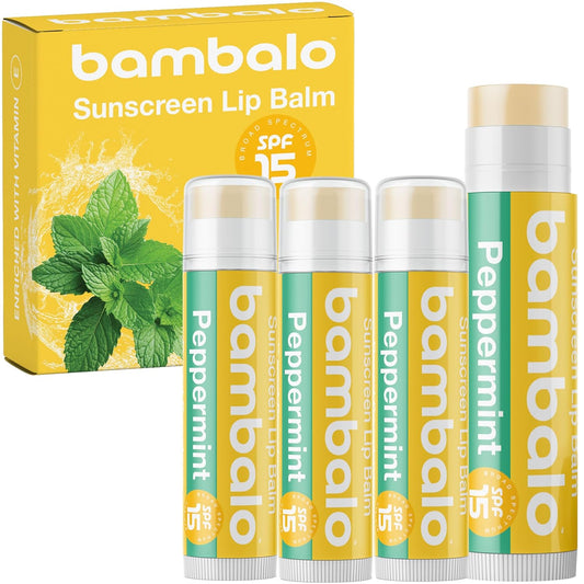 4-Pack Peppermint SPF 15 Lip Balm - Organic Ingredients, Broad Spectrum UVA/UVB Protection - Hydrating & Moisturizing, USA Made