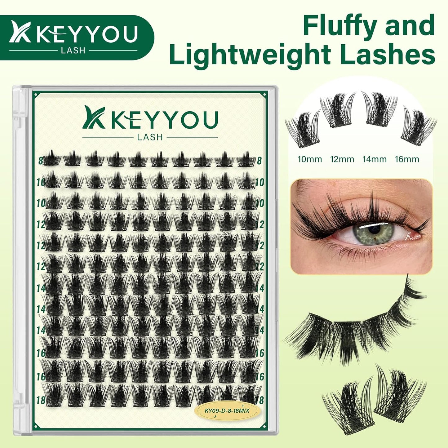 KEYYOULASH Lash Clusters Manga Lash Extension D Curl 120pcs 8-18mm Wispy Eyelash Clusters Natural Volume Eyelash Extensions Individual Lashes DIY at Home(KY09,D-8-18MIX)