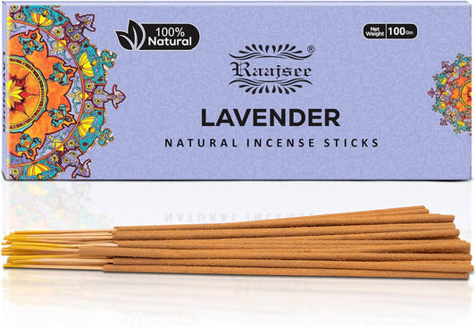 raajsee Lavender Incense Sticks 100 Gm Pack-100% Pure Organic Natural Hand Rolled Free from Chemicals-for Church,Aroma Therapy,Relaxation,Meditation,Positivity & Sensual Therapy