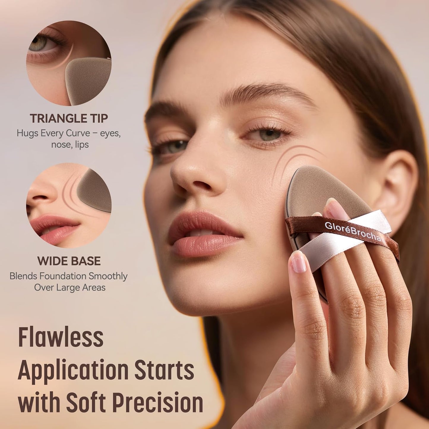 Makeup Sponge Set, GloréBrochas 4PCS Micro Porous Foundation Sponge, Latex-Free PU Makeup Puff, Low Absorption 3.2 Inch Soft Dual-Sided Foundation Puff, Individually Wrapped