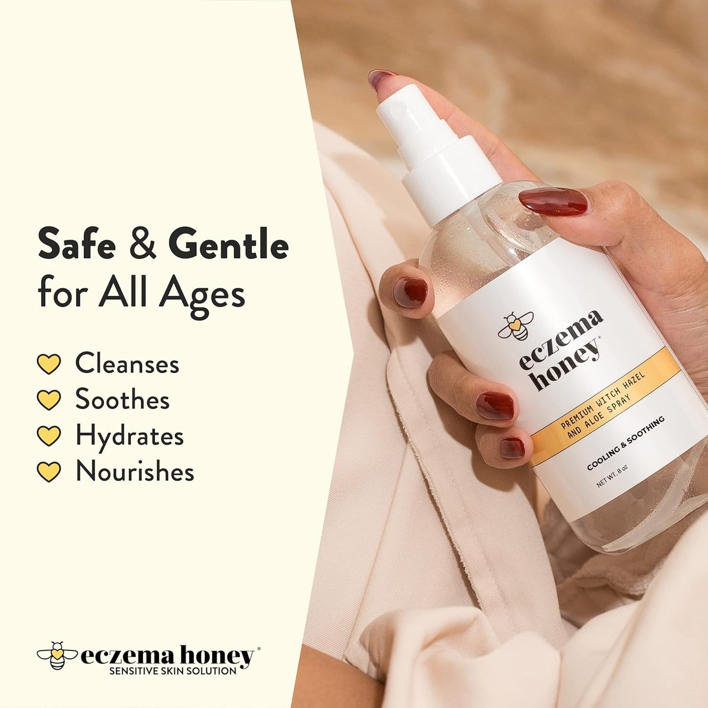 ECZEMA HONEY Premium Witch Hazel & Aloe Spray - Facial Mist Skin Care Product - Unscented Moisturizer, Dewy Makeup Spray, Aftershave & More (8 Oz)