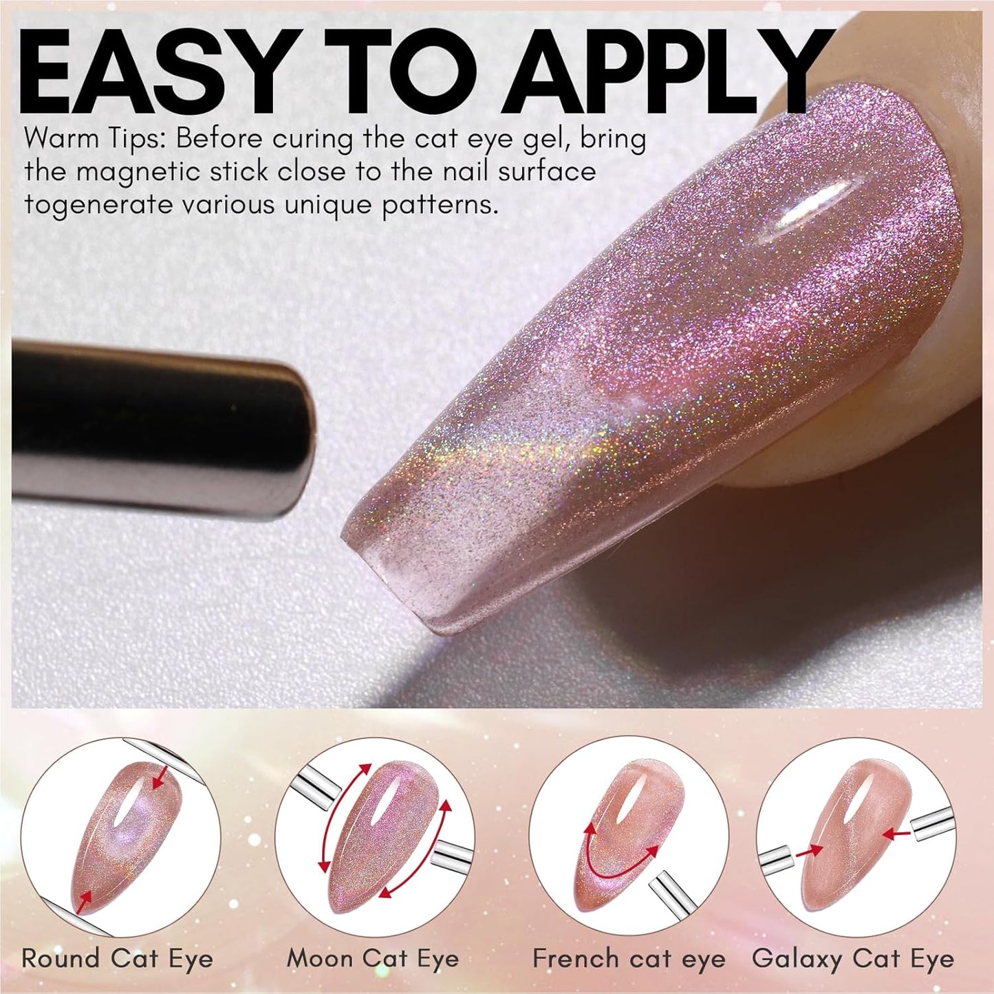 Makartt Cat Eye Gel Nail Polish: Universal Rainbow Holographic Gel Polish Bronze Gaze Sparkly Glitter Unique Magnetic Effect Nail Gels for DIY Nail Art UV LED Soak Off Manicure 10ml
