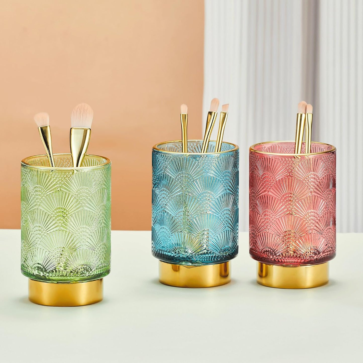 Makeup Brush Holder Organizer,Toothbrush Holders,Desk Pen Pencil Holder,Multifunctional Vintage Glass Brush Cup（A41-1-US）