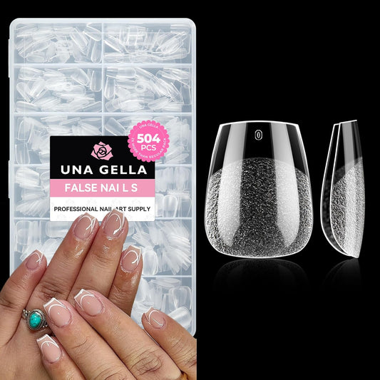 UNA GELLA Extra Short Coffin Nails Tips: 504pcs Pre-etched XS Short Nails, 12 Sizes Clear Coffin Press on Nails Full Cover Gel Tips Acrylic False Fake Nails Extension DIY Salon