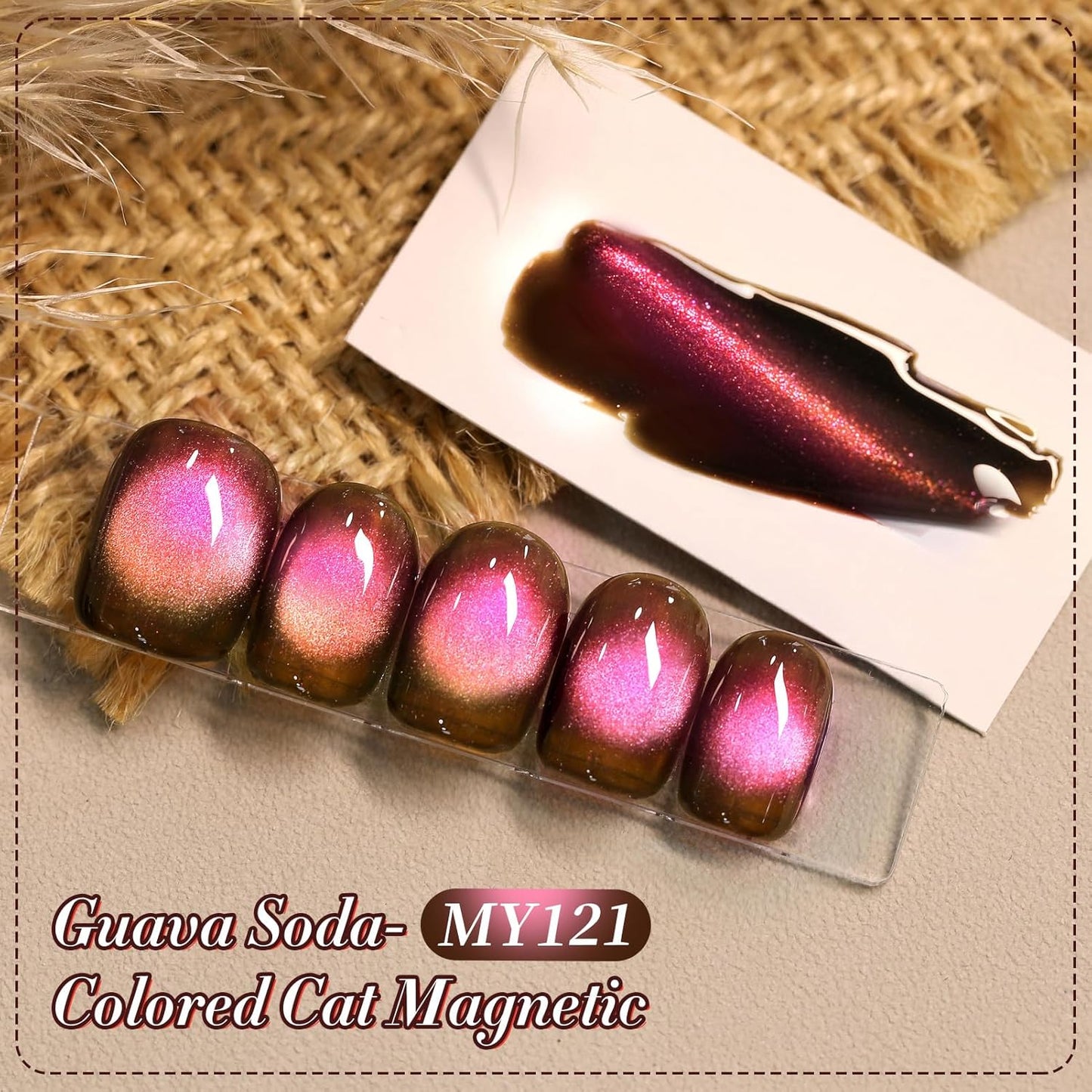 Born Pretty 15ML Cat Magnetic Eye Gel Polish, Pink Brown Gel Nail Polish Fall Winter Cat Holographic Magnetic Nail Polish Nail Art Manicure Salon DIY at Home