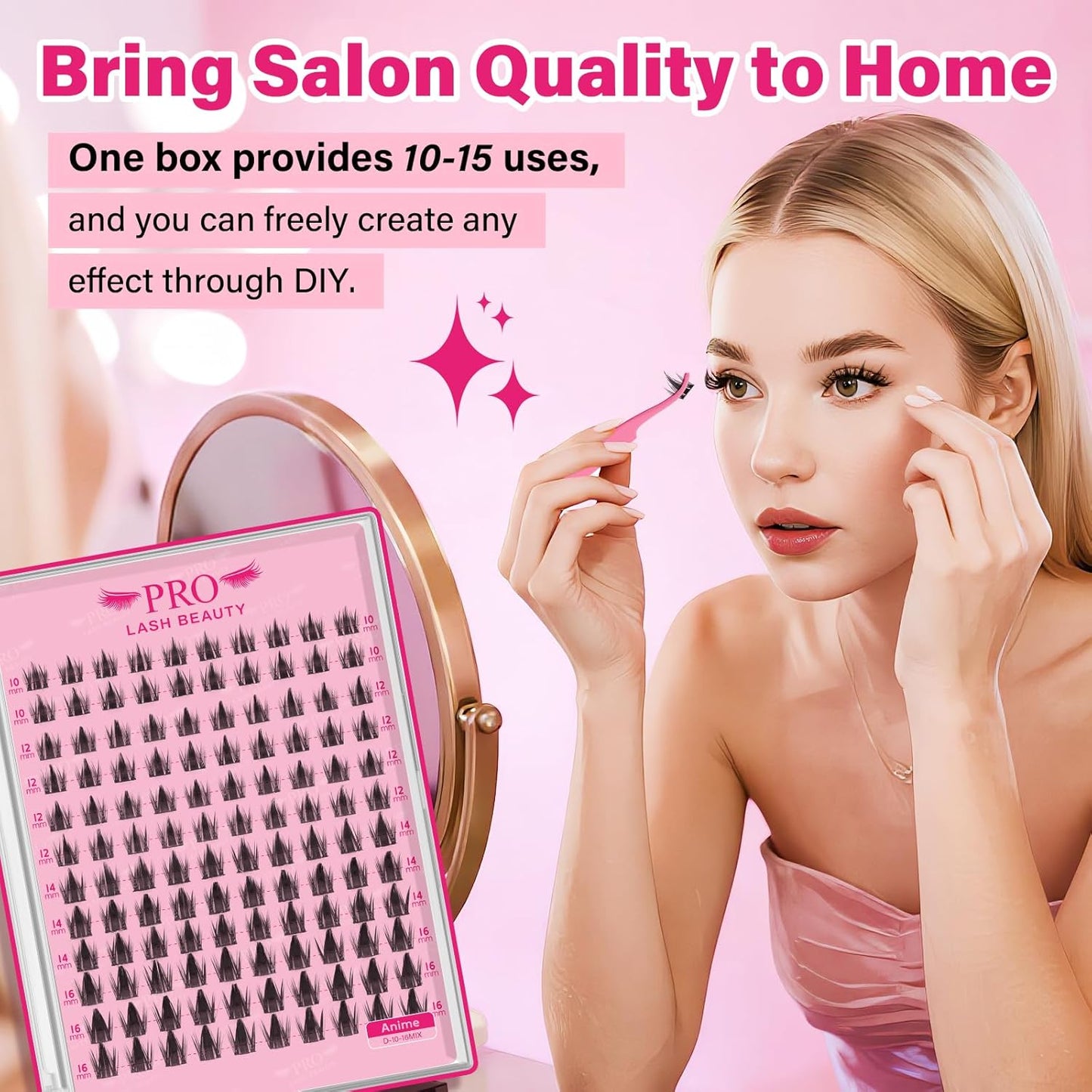 PROLASHBEAUTY Manga Lash Clusters, Eyelash Clusters 10-16 Mixed Cluster Eyelash Extensions Mixed Lash Extension Reusable Soft & Comfortable (Anime,10-16mix)