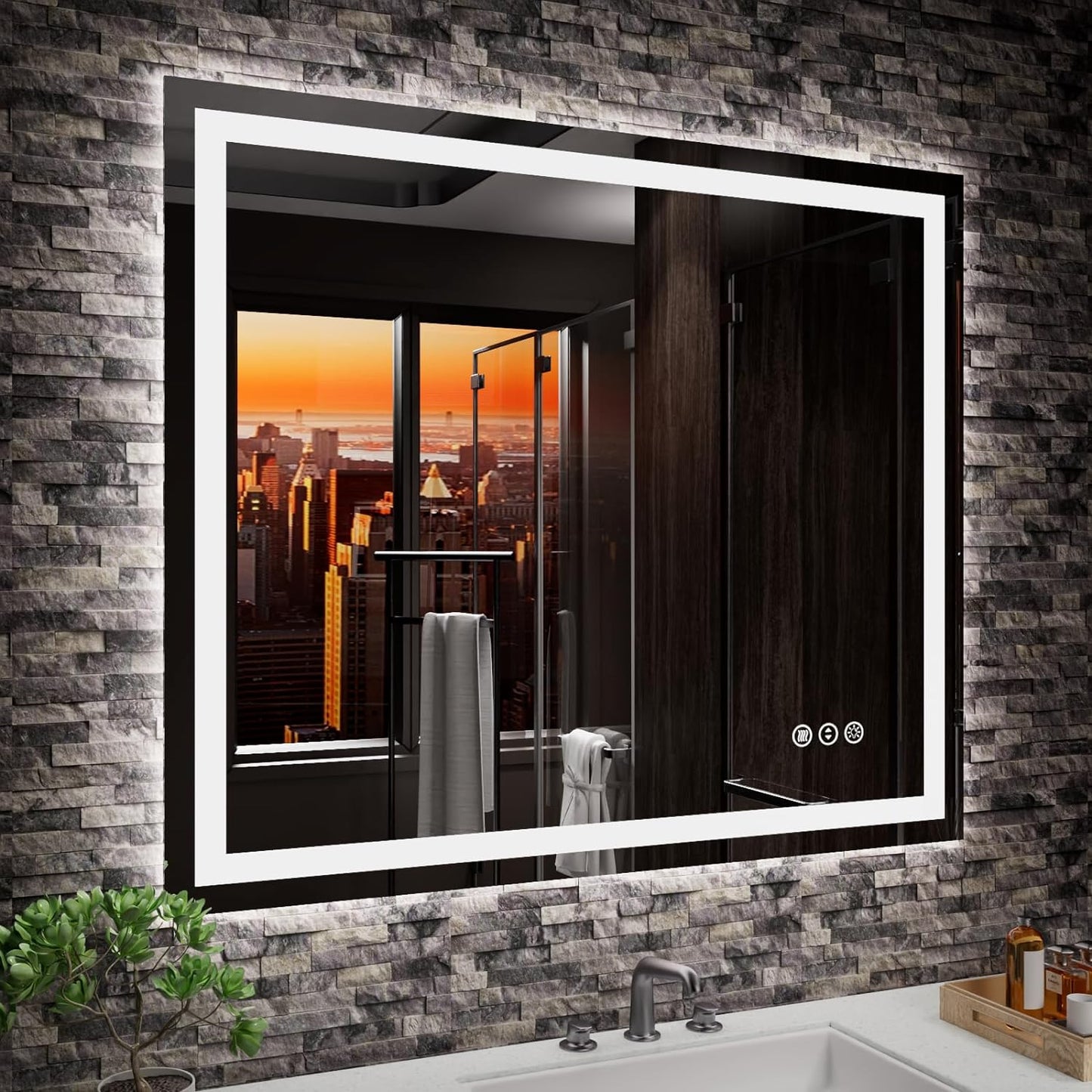 Amorho LED Mirror for Bathroom 36" X30" with Front Light and Backlit, Stepless Dimmable, Anti-Fog, Shatter-Proof, Memory, 3 Colors, Wall Mount (Horizontal/Vertical)
