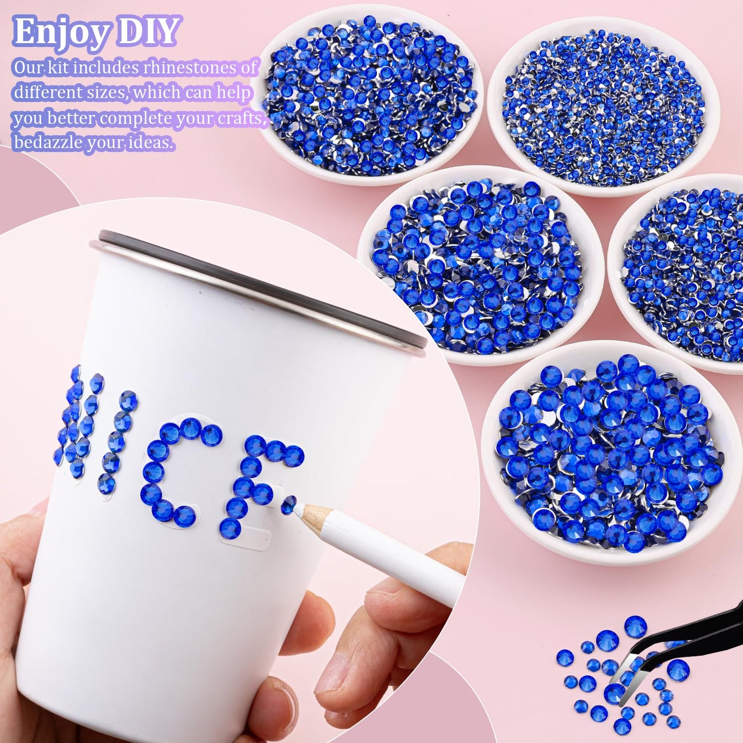 30000Pcs Royal Blue Rhinestones for Bedazzling with B7000 Jewelry Glue, Bedazzler Kit Flatback Gems, Resin Rhinestones for Crafting Crafts Clothing Shoes Fabric Nail Art Assorted Size 2/3/4/5/6mm