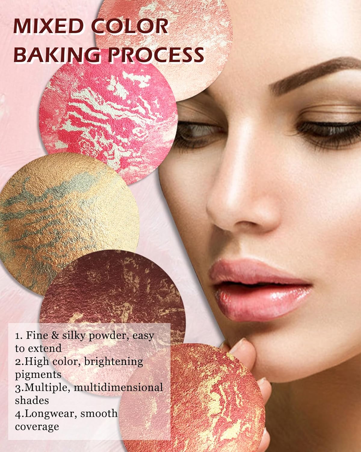 Baked Powder Blush, Glow Marbleized Blusher Powder Palette,Lightweight Shimmery face Blush for Cheek,Eyeshadow Highlight,Thanksgiving Makeup Gift for Women rubores de maquillaje(0.49Ounce)-05