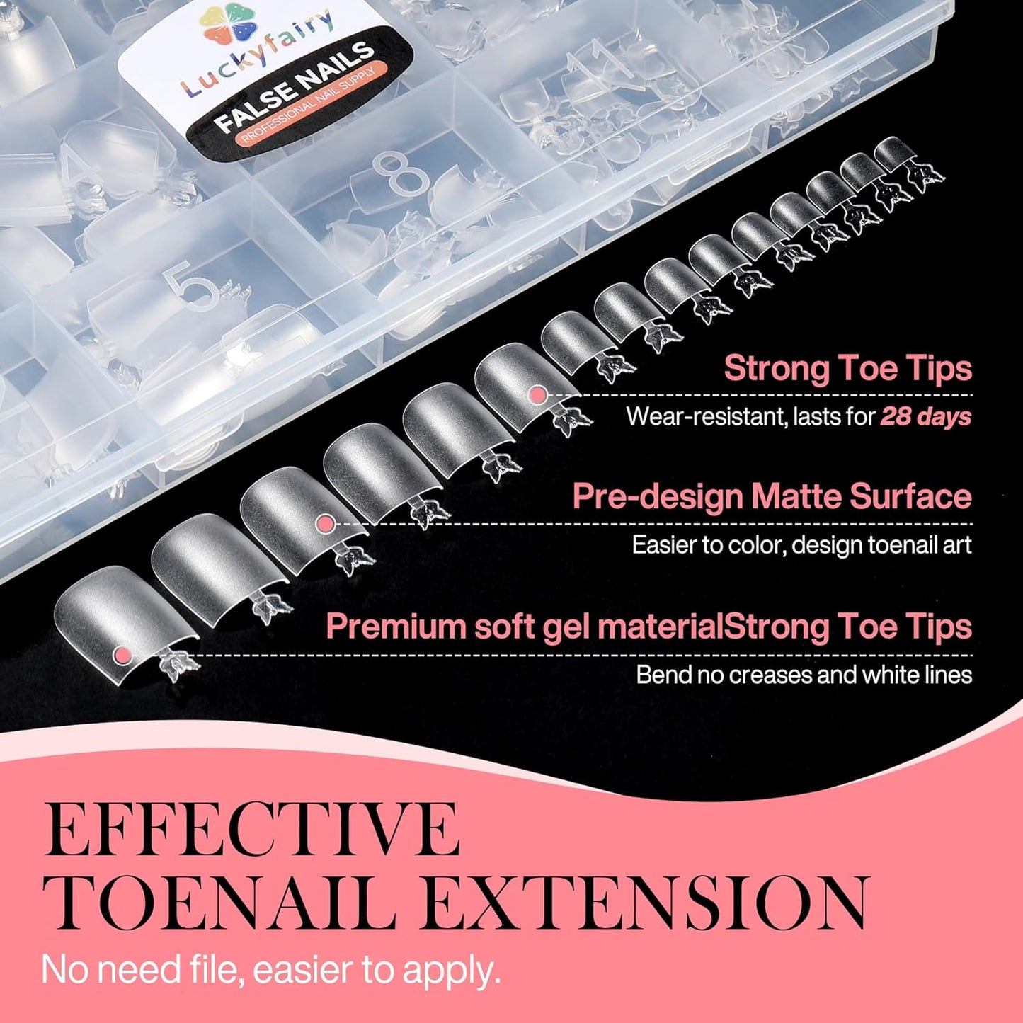 Square Gel Toe Nail Tips: 360Pcs 15 Sizes Full Cover Press On Toenails Long Wider Fake Toe Nails Soft Gel Pre-etched Double Matte For Nail Extensions Home DIY Nail Salon