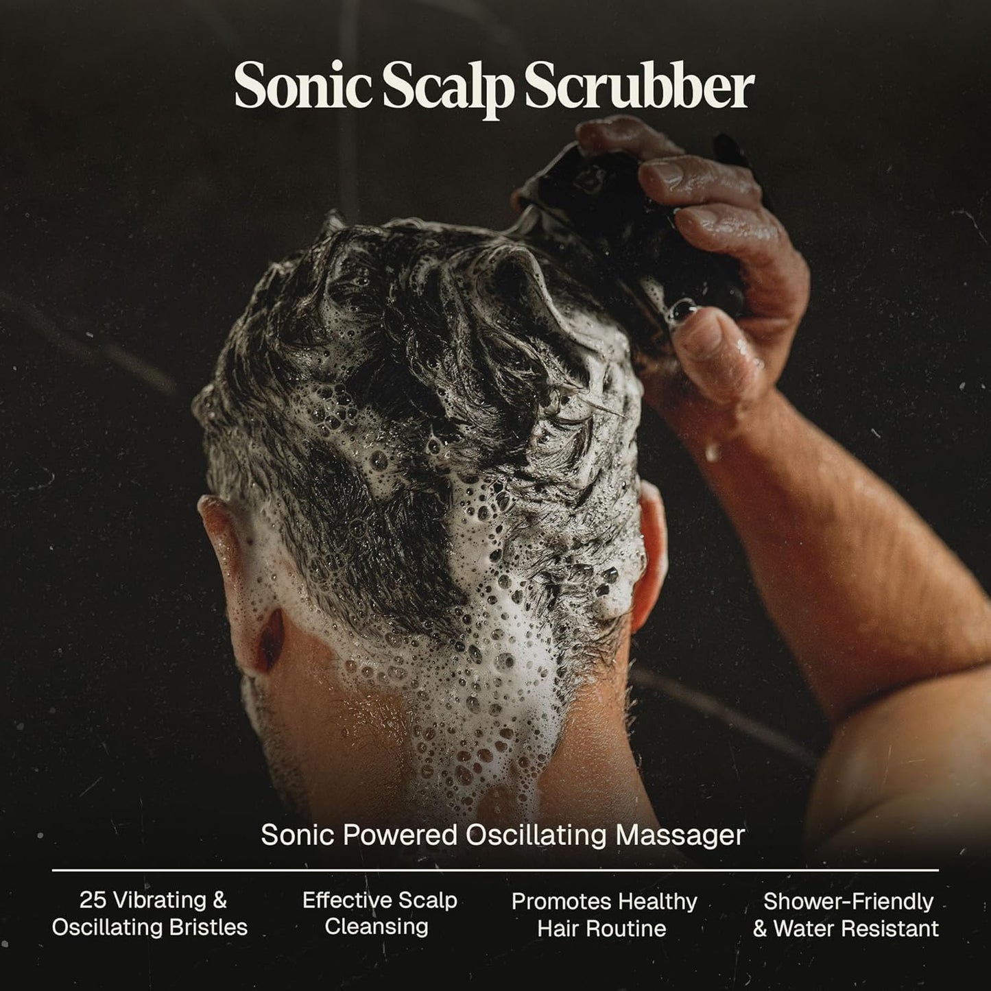 Black Wolf Sonic Scalp Scrubber - Electric Hair & Scalp Massager Brush with 3-Speed Oscillation - Rechargeable Shower Brush & Head Scrubber with Soft Silicone Bristles for Deep Clean & Exfoliation