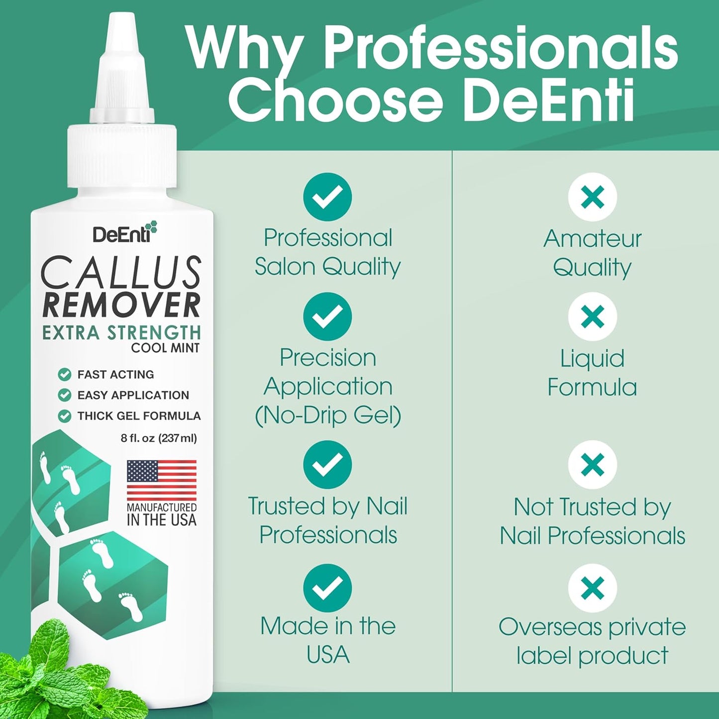 DeEnti Callus Remover for Feet, Extra Strength Foot Callus Remover Gel, 8oz Salon Grade Home Pedicure Supplies for Dry Skin, Cracked Heel, Professional Strength Foot Care, Cool Mint