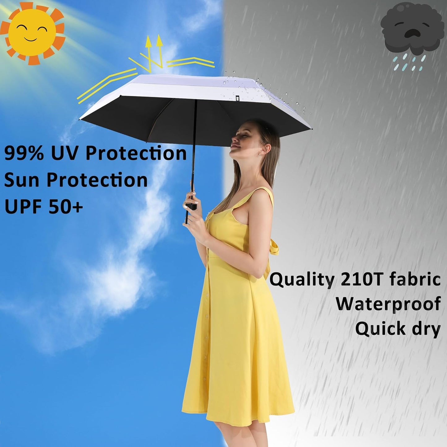 BAODINI Travel Mini Umbrella for Purse With Case Small Compact UV Sun Protection Sun Lightweight Tiny Pocket Umbrella for Women Kids and Men