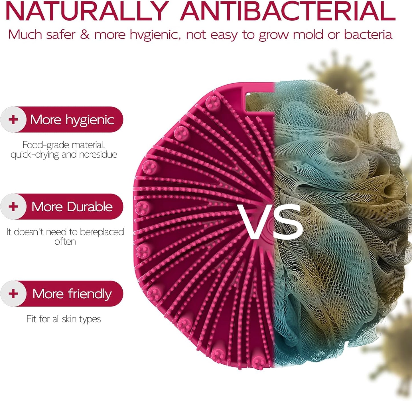 Silicone Body Scrubber, Exfoliating Body Wash Scrubbers Exfoliator, Shower Body Brush for Effective Showering Exfoliation and Gentle Massage (Red)