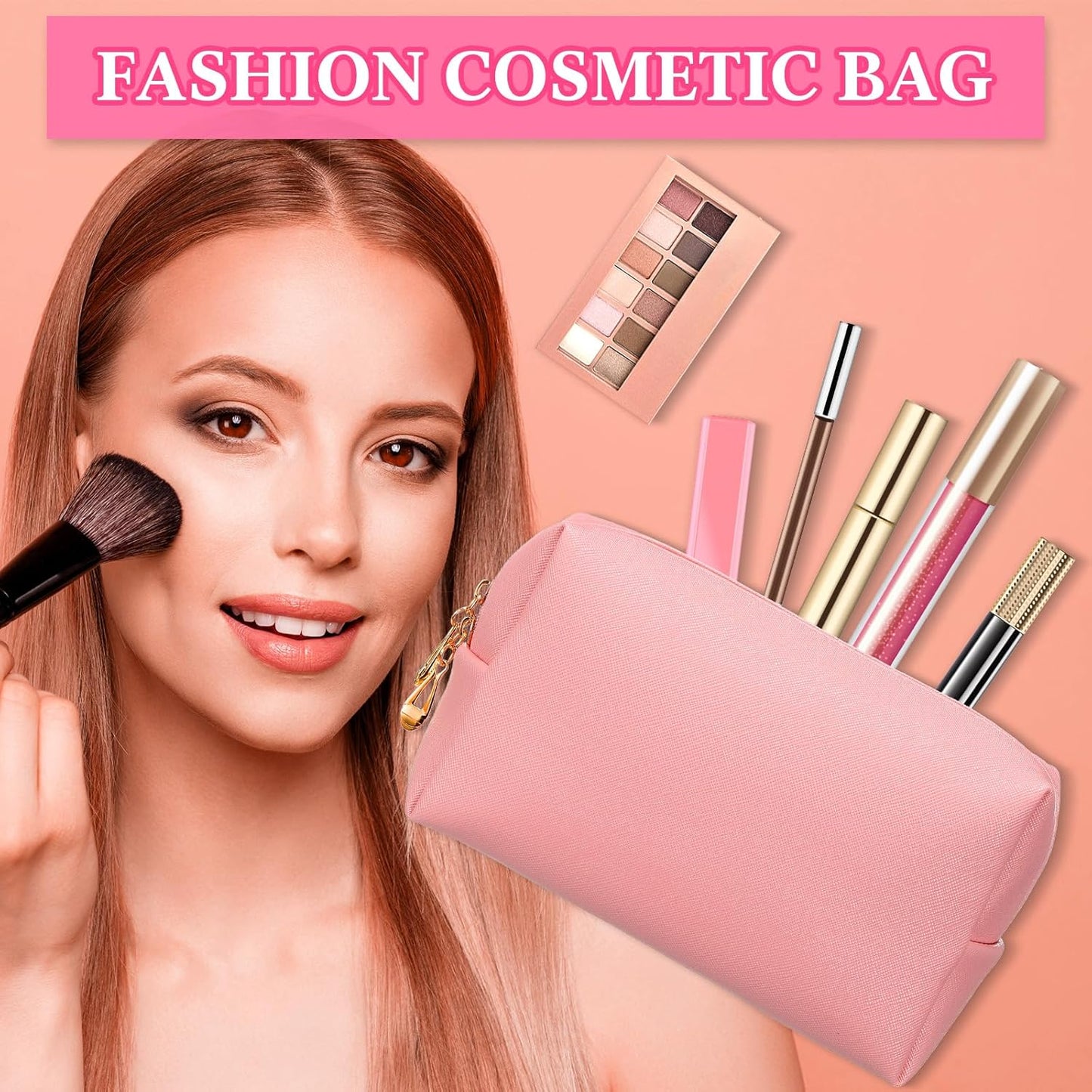 Kigeli 15 Pcs Aesthetic Makeup Bags PU Leather Cosmetic Pouches Waterproof Plain Toiletry Bags Makeup Pouches Bulk for Women Party Gift Travel Storage Organizer(Pink)