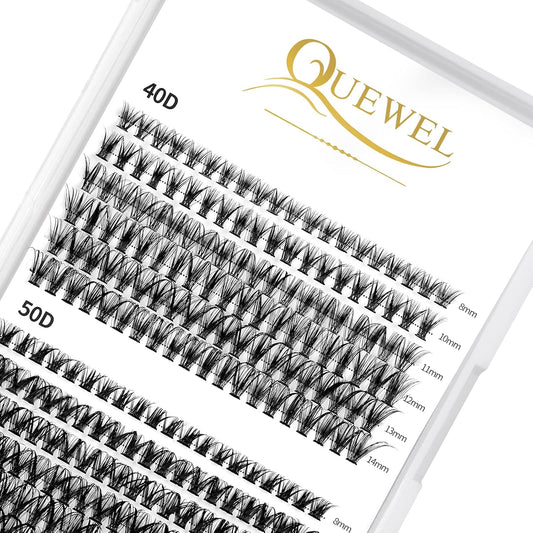 QUEWEL Lash Clusters 240Pcs Individual Lashes 40D+50D D Curl 8-14mm Length DIY Lash Extension Soft False Eyelashes Wispy Cluster Lashes Easy to Create Natural Look At Home(40D+50D-D-MIX8-14)