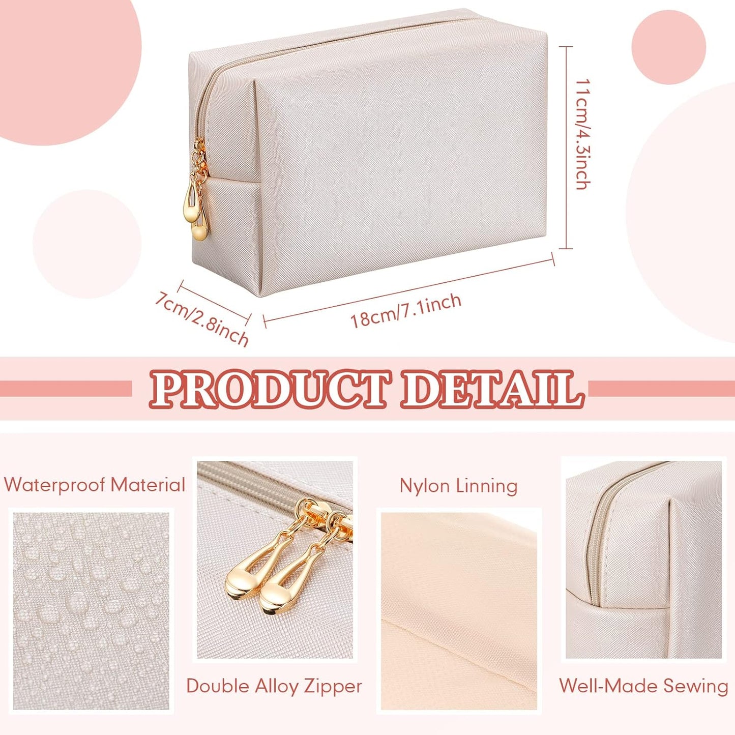 Kigeli 15 Pcs Aesthetic Makeup Bags PU Leather Cosmetic Pouches Waterproof Plain Toiletry Bags Makeup Pouches Bulk for Women Party Gift Travel Storage Organizer(Ivory White)