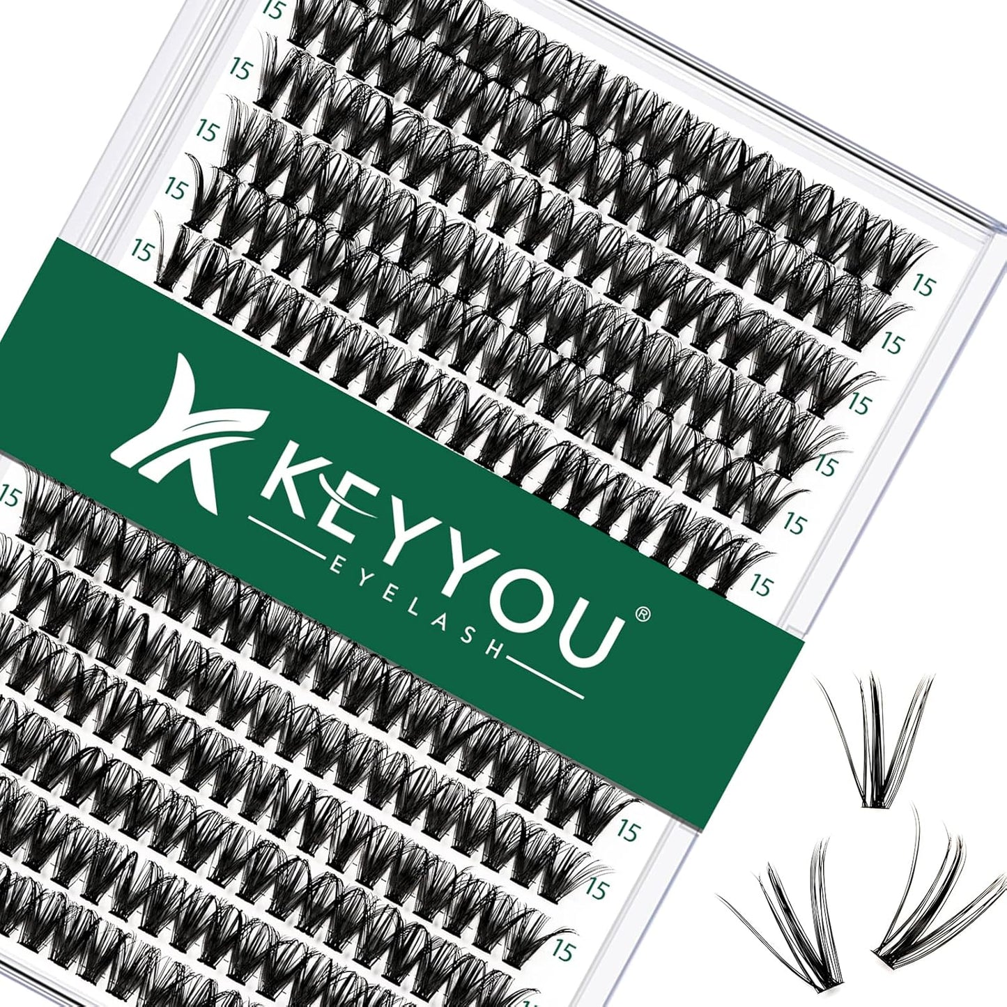 Lash Clusters 300pcs Individual Lashes 40D 0.07C Curl 15mm DIY Eyelash Extension KEYYOU Large Tray Volume Soft&Natural Cluster Lashes(40D-0.07C,15）