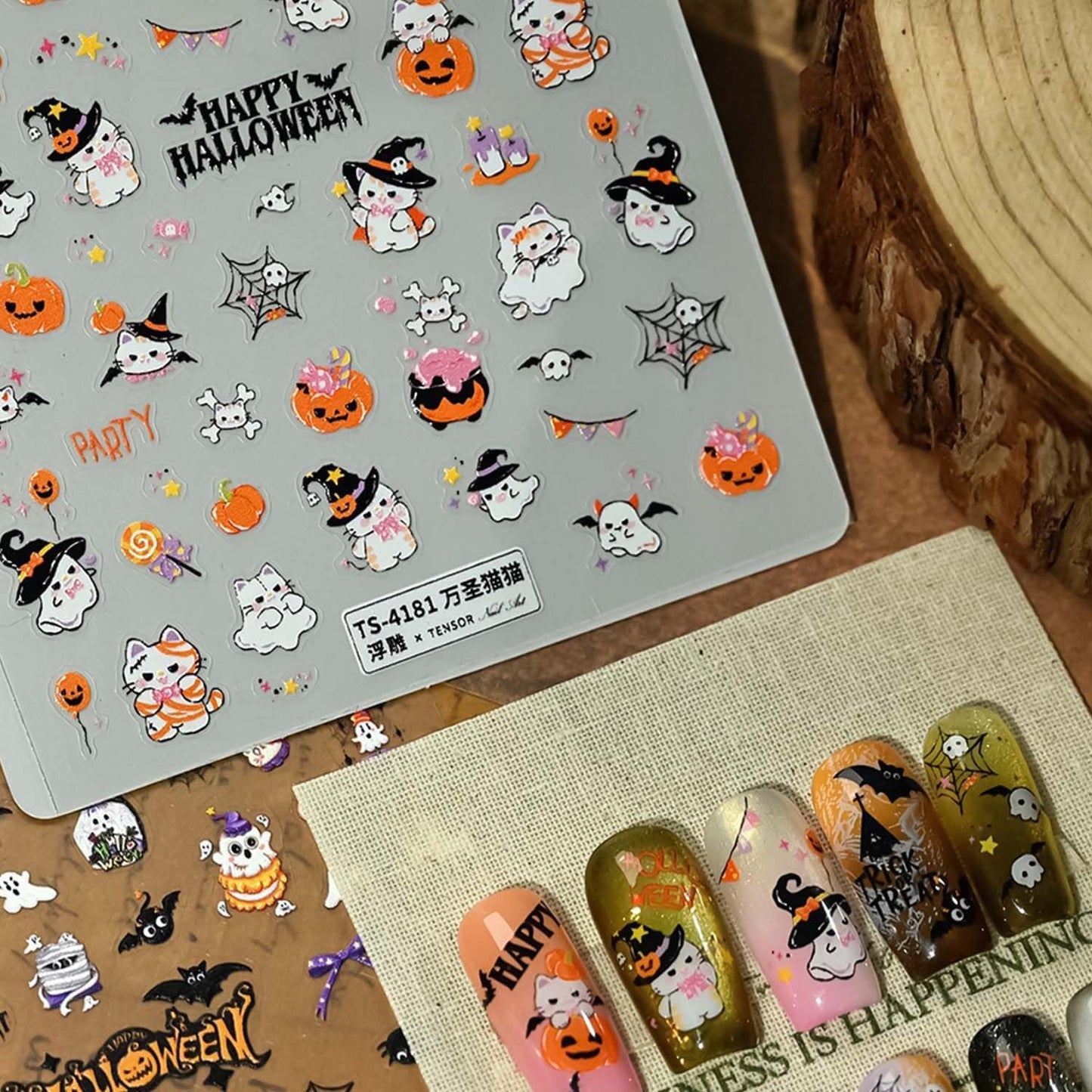 Halloween Nail Art Sticker Cute Cat Nail Stickers Pumpkin 5D Self-Adhesive Nail Decals Spider Web Bat Nail Sticker Ghost Nail Art Decal for Women DIY Manicure Decoration Supplies