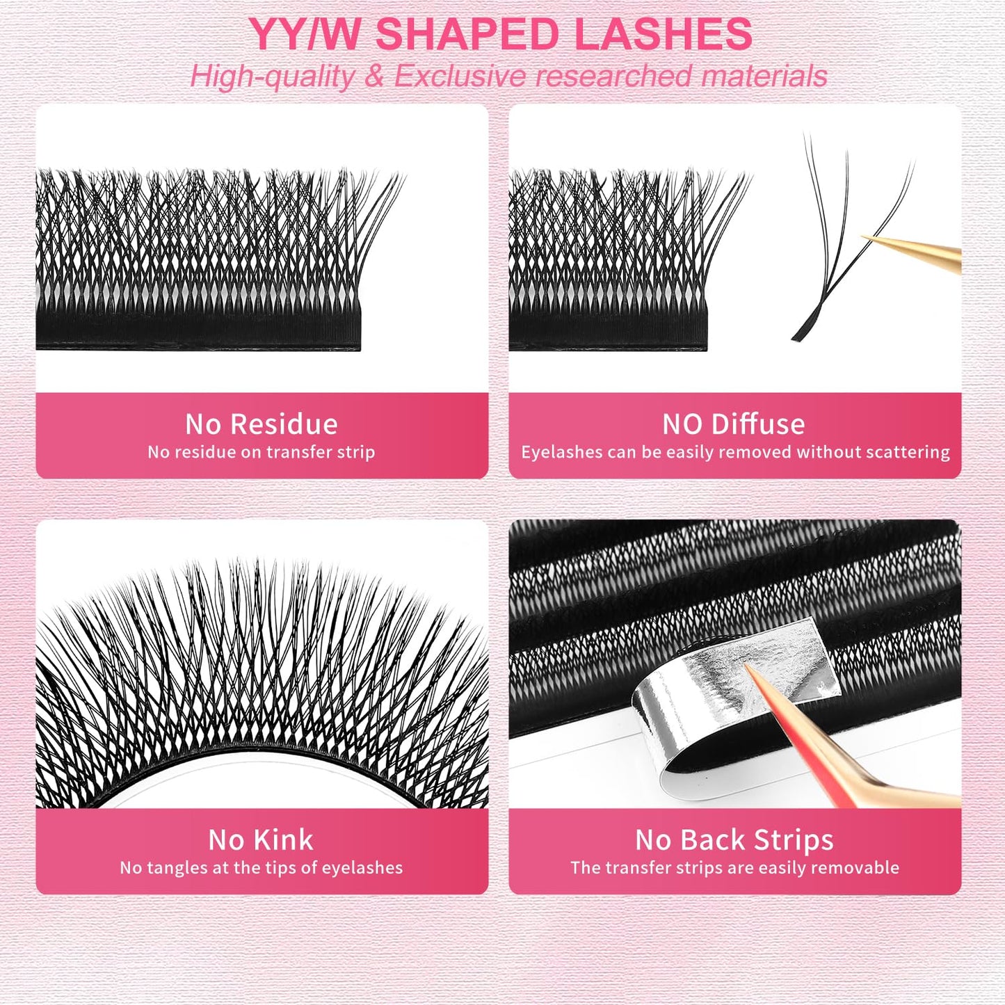 Lash Extensions Double Tips 3D Eyelash Extensions W Shape 0.07mm Thickness D Curl 9mm Premade Fans Easy Fan Volume Matte Black Crisscross Eyelashes(W-3D-Double Tips-0.07-D,9mm)