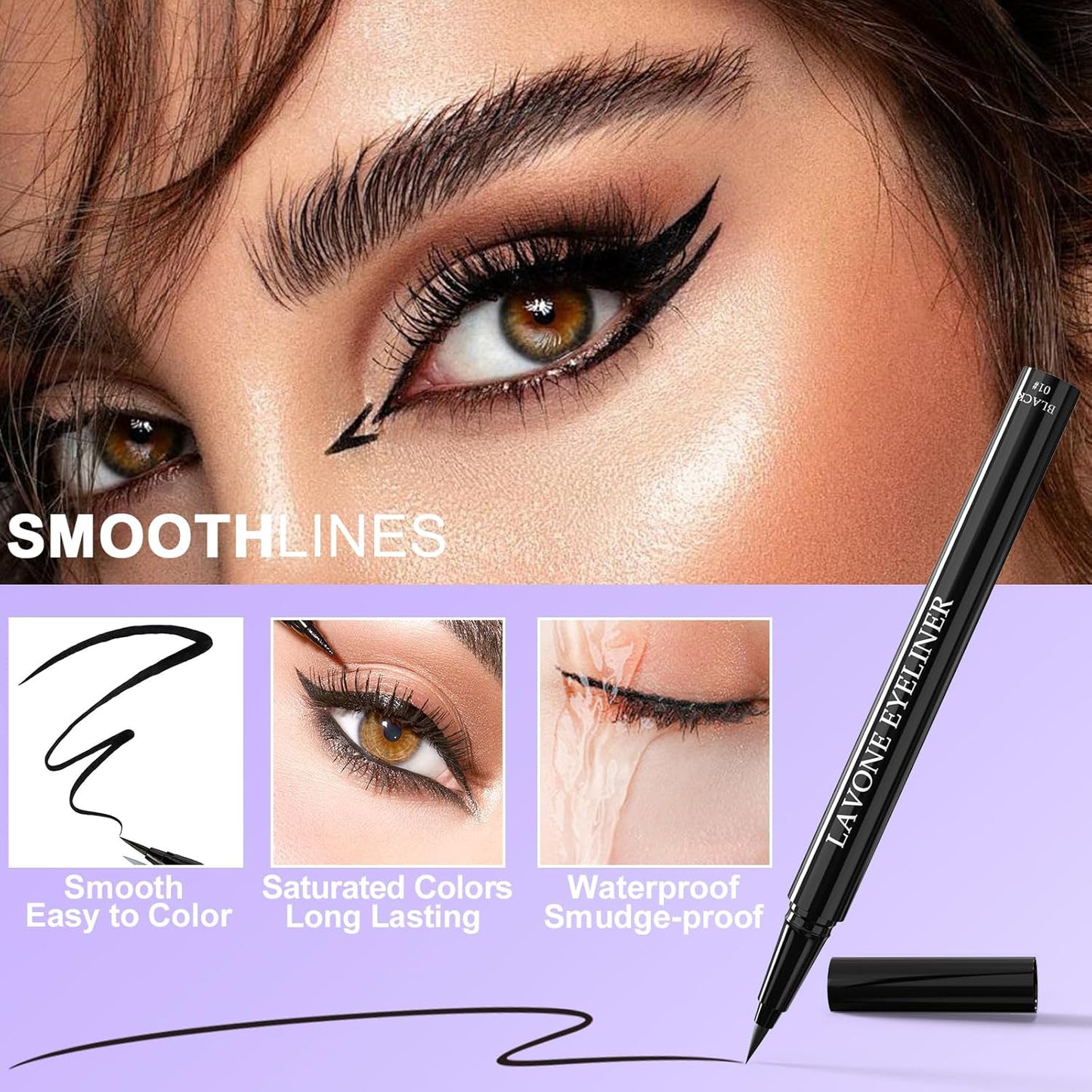 LAVONE Eyeliner Set - Waterproof Makeup Kit with Liquid Eye Liner Pencil, Gel Eyeliner and Angled Eye Liner Brush, Waterproof, Smudge Resistant, Long Lasting Formula - Black